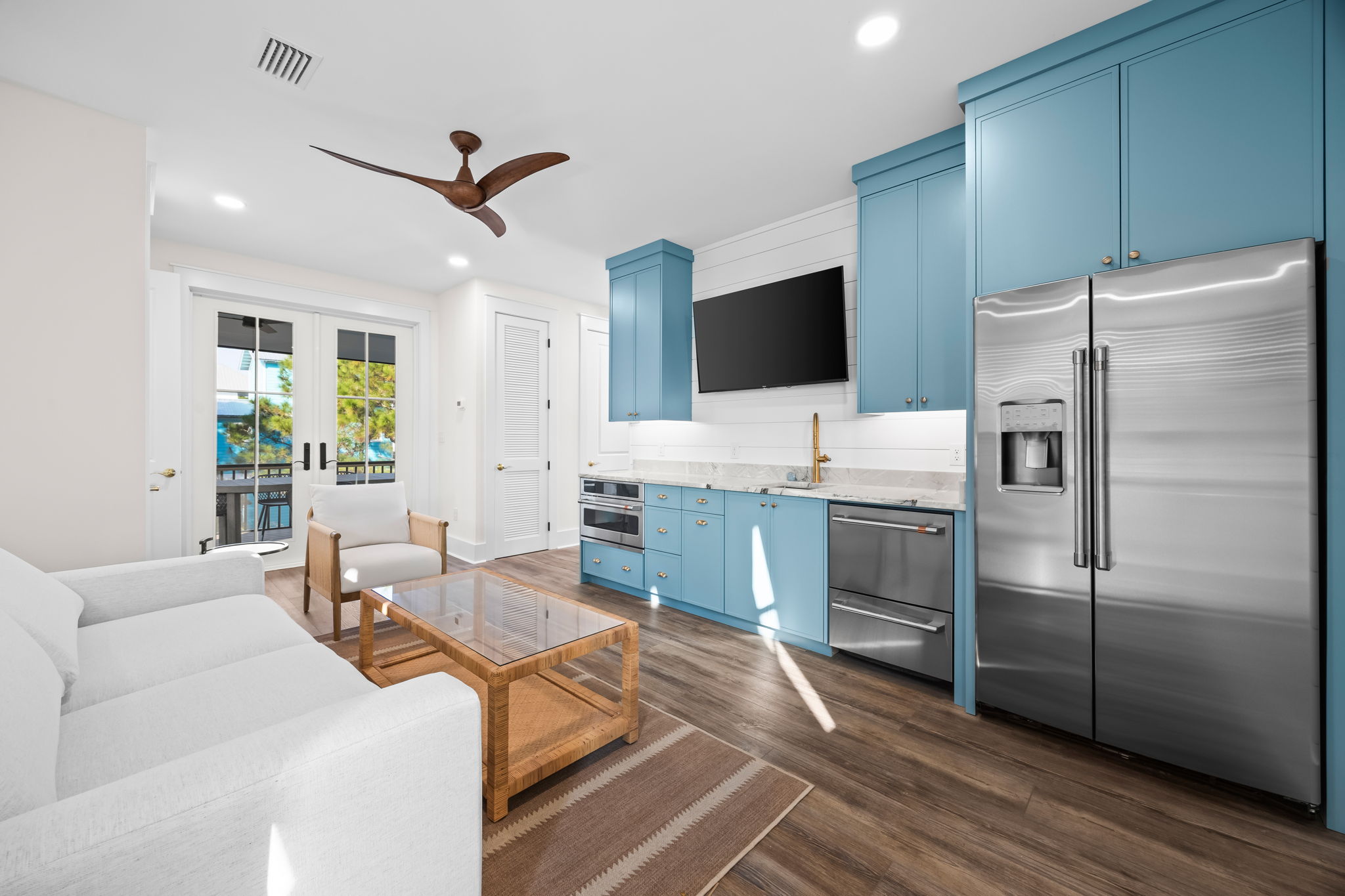 Guest House kitchenette + seating, included Queen sleeper sofa