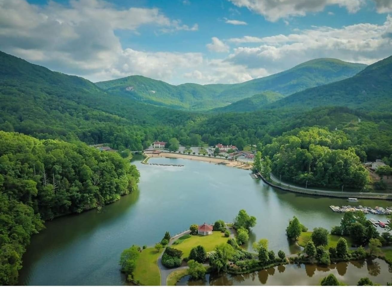 Lake Lure with boat rentals and tours.