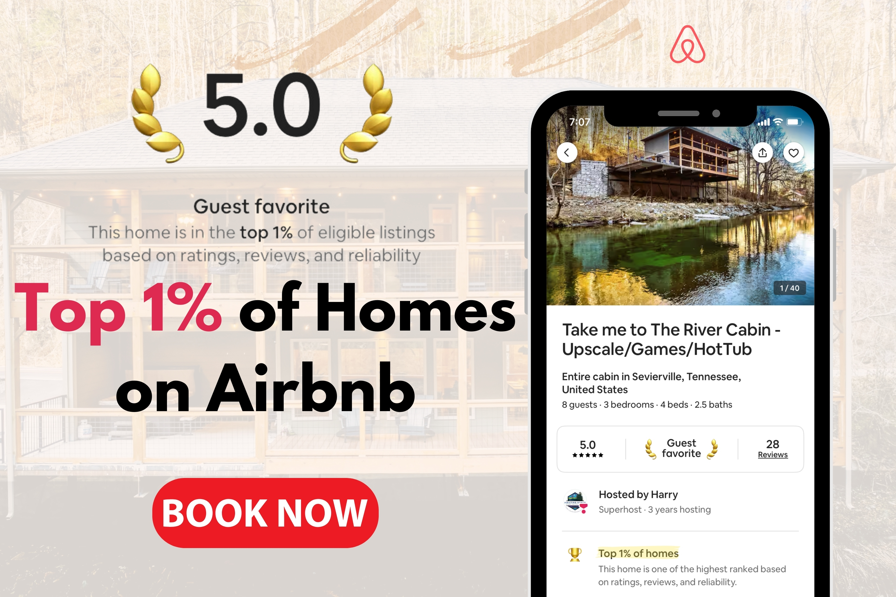 Book us to experience a ONE-OF-A-KIND stay in the Smokies. Our cabin is right by the Little Pigeon River where you can hear the water sound right below you. We're the TOP 1% in the area for a reason 😊!