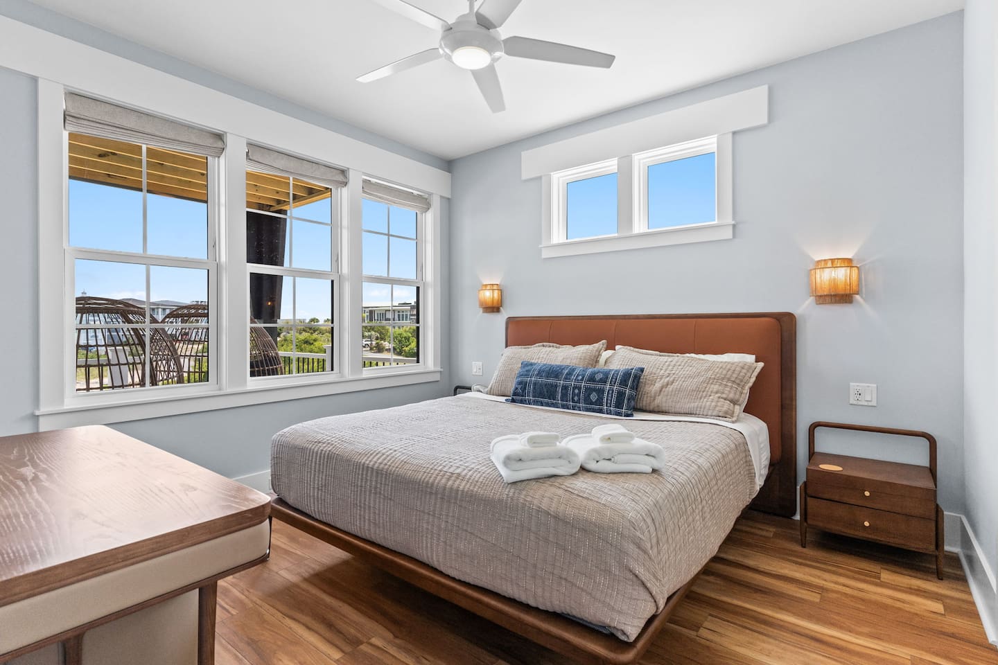 One of TEN spacious king suites, each thoughtfully designed with built-in reading sconces, luxury furnishings, and a private full bathroom. At Zen, everyone can enjoy the comfort and privacy of their own retreat after a day at the beach.