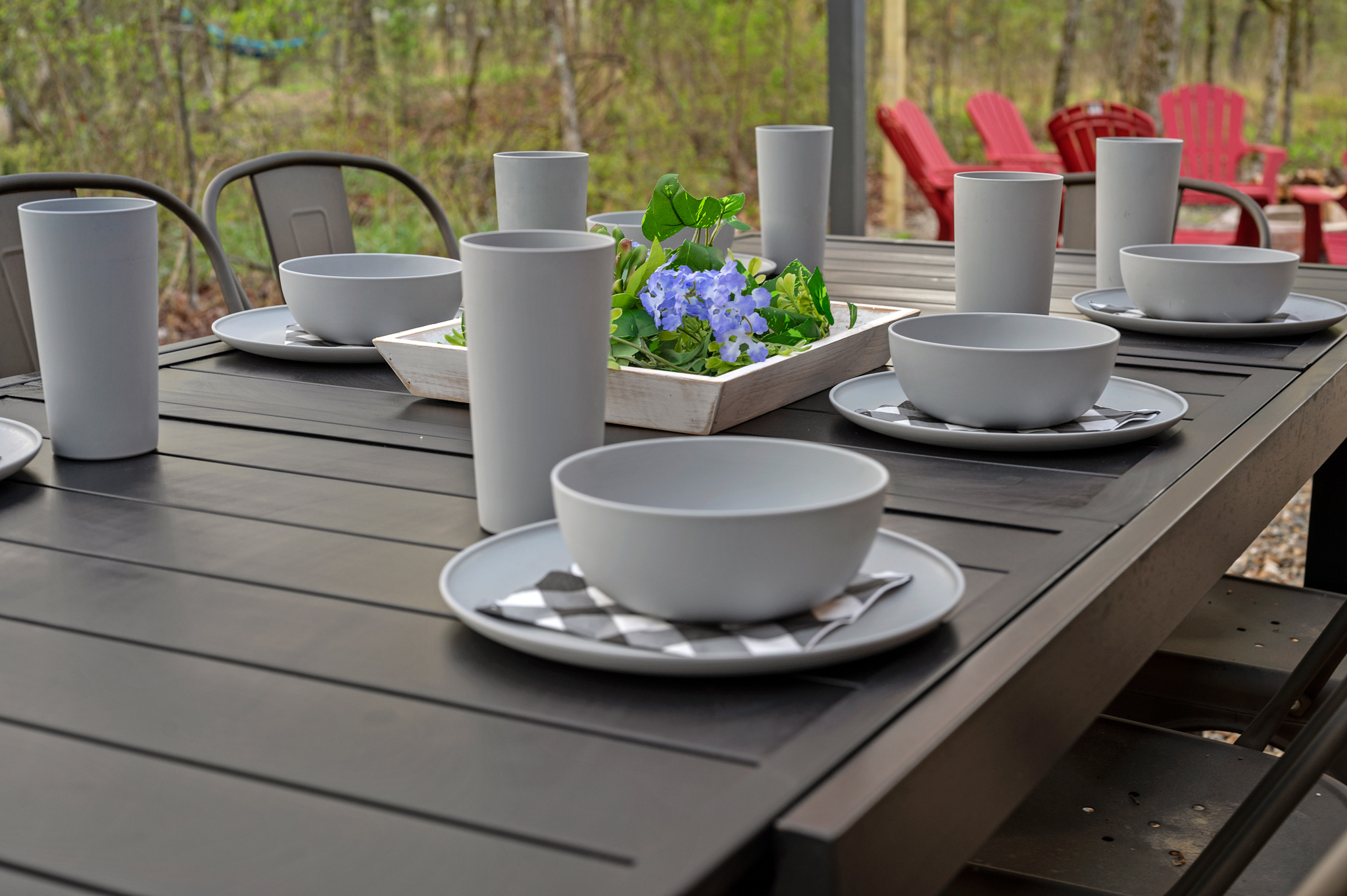 Dining set outside.