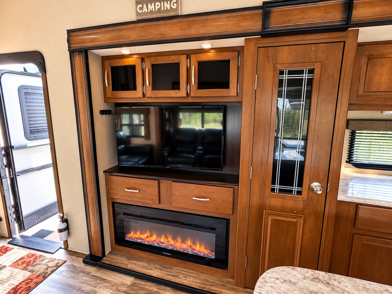 TV and electric fireplace for chilly nights