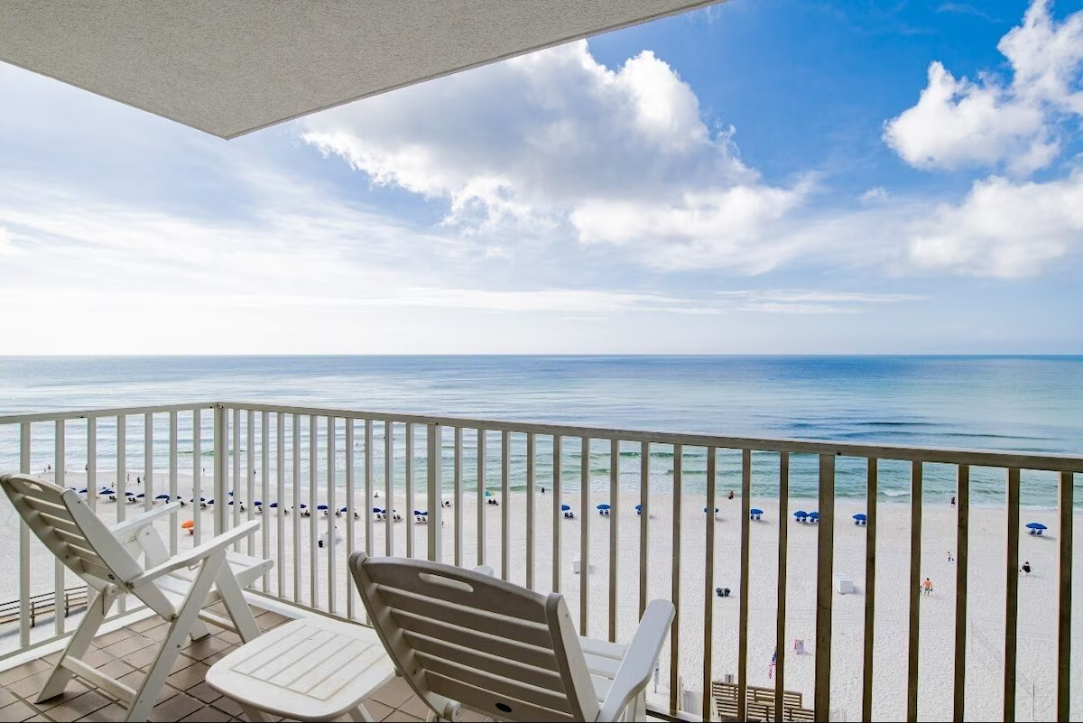 Capture this view from the balcony - anyone in your group can access the balcony for coffee sipping or sunset watching, right from the living room.