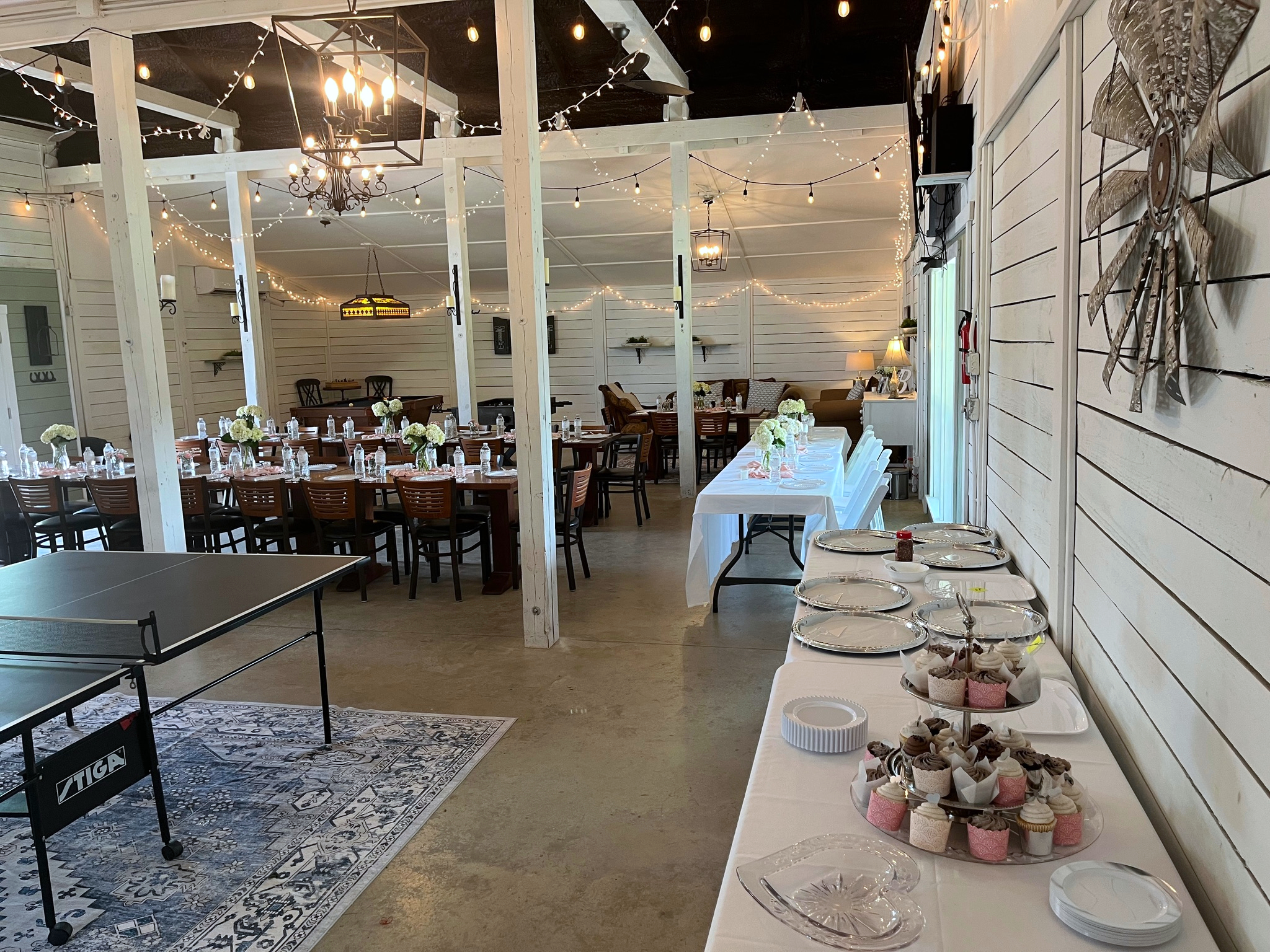 Game barn with restaurant style seating for 40