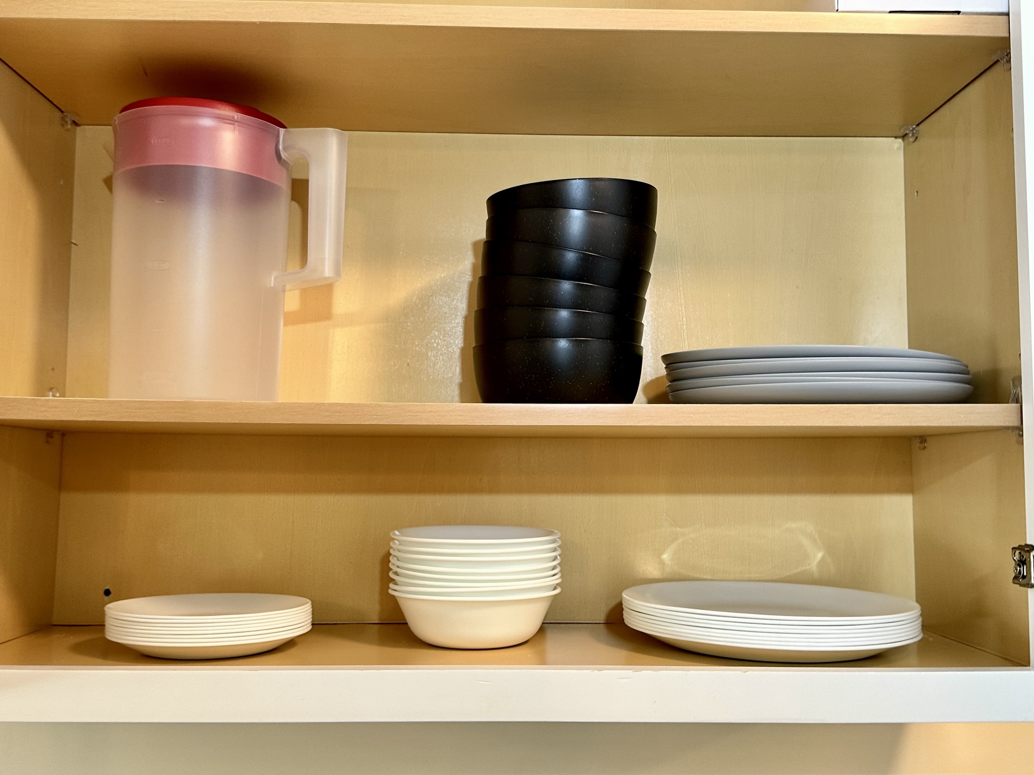 Correlle plate/bowls and a set of sturdy plastic bowls and plates
