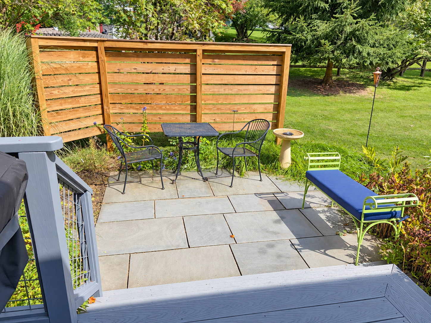 Bluestone patio with seating.