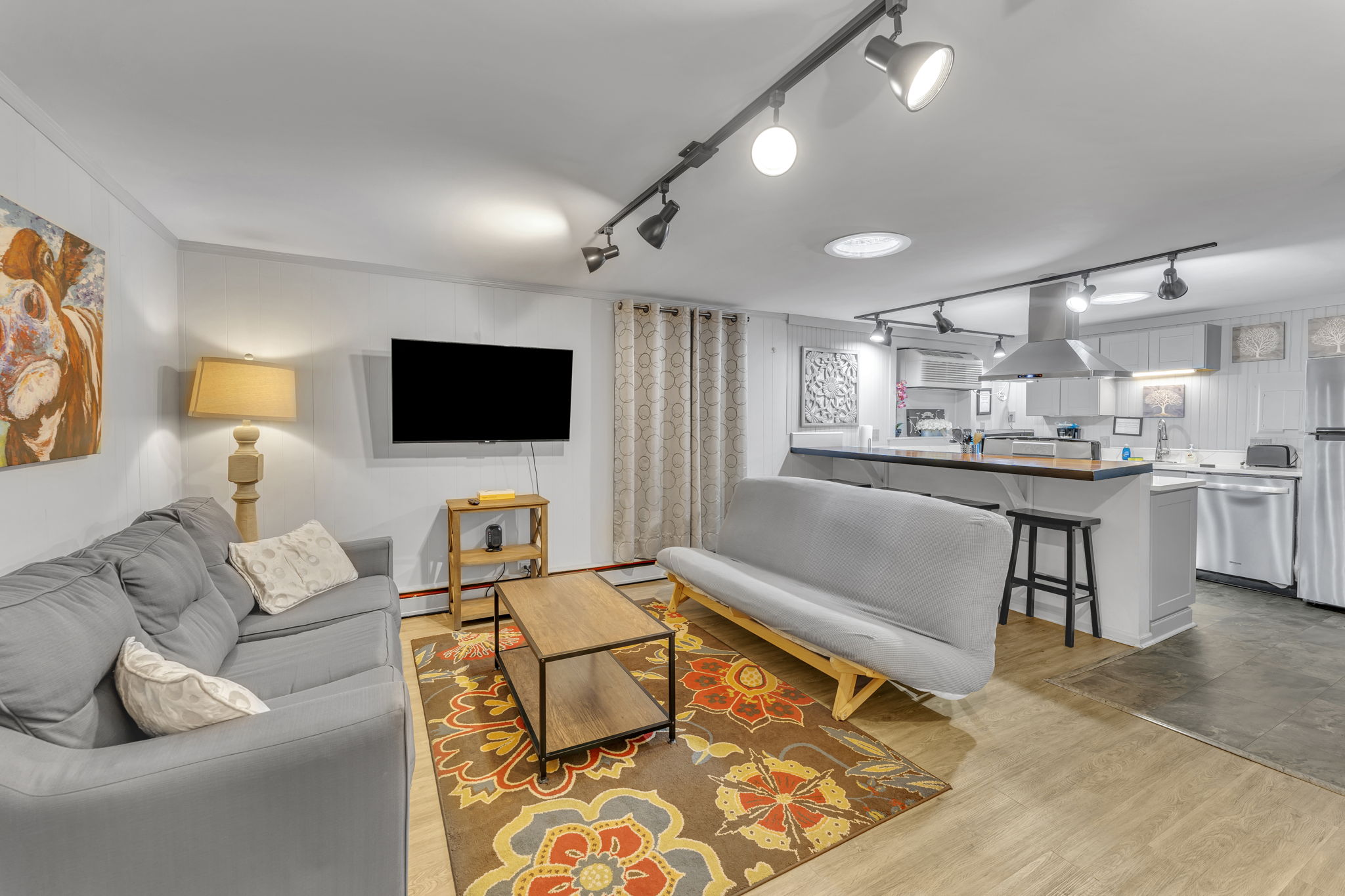 Creamery Apt 2 Breakfast bar seating in the new kitchen.