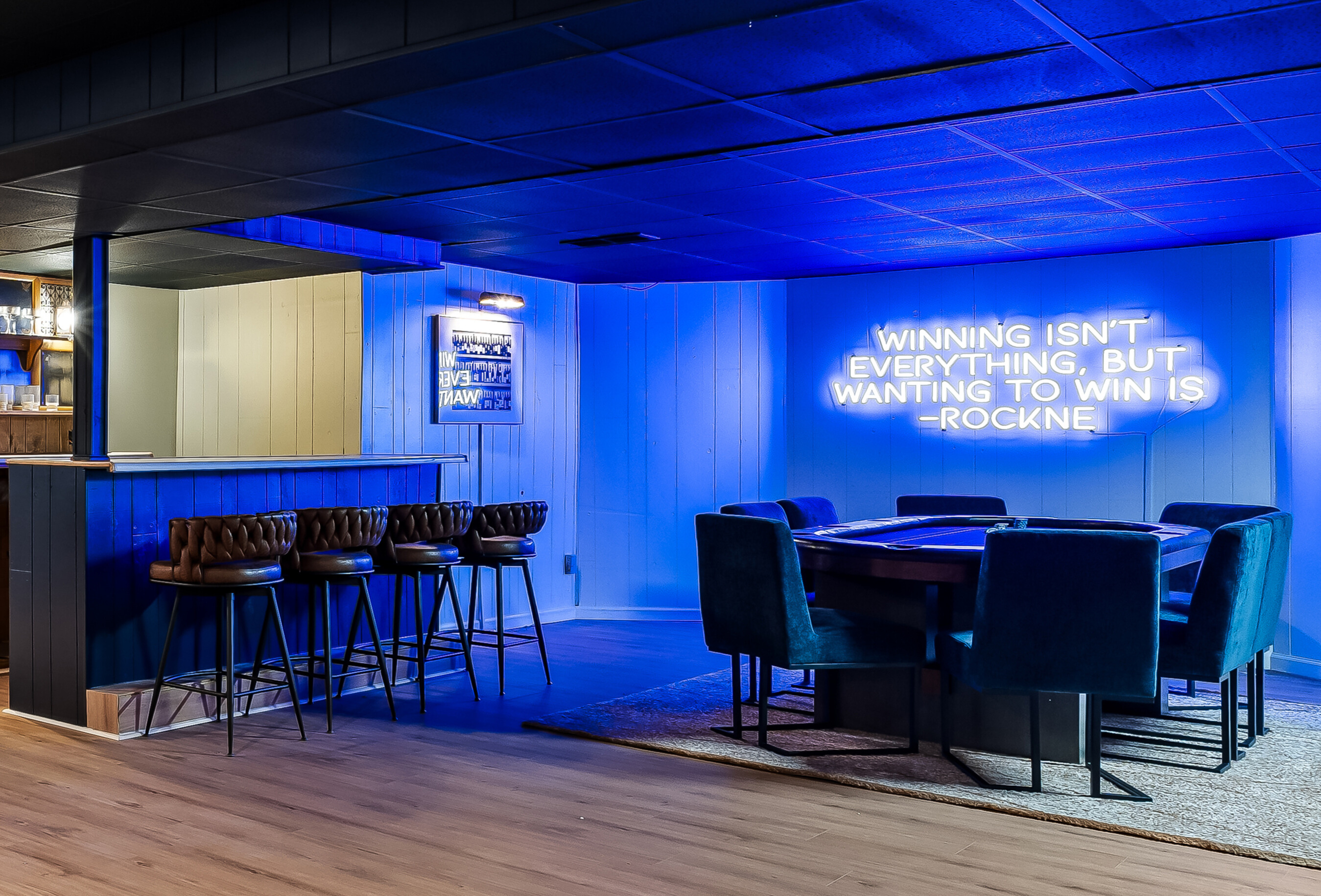 Rockne 2.0 bar with neon lighting