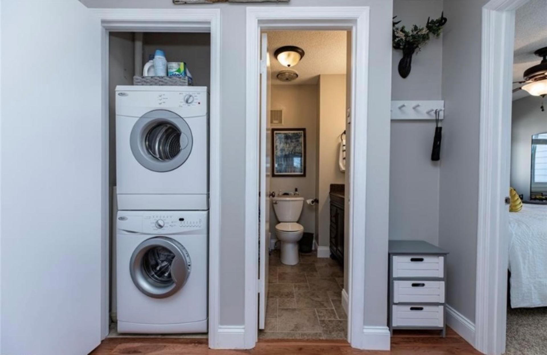 Washer and dryer located in the condo for your convenience.