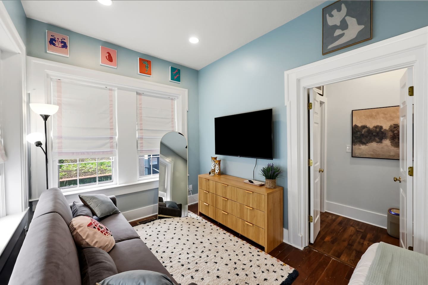 Seating are with Smart TV and pull out futon