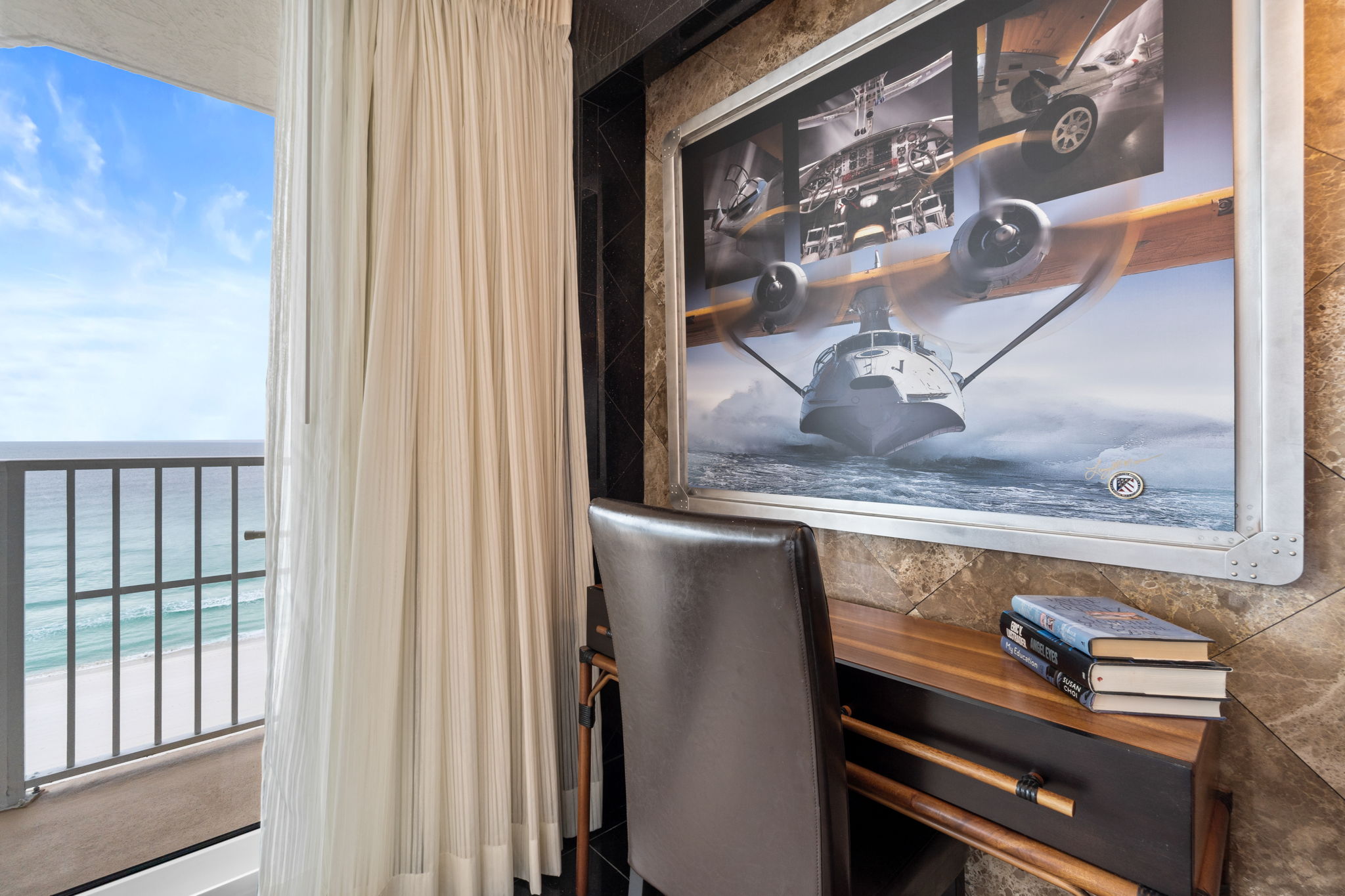 Bedroom 1 with King Bed, Balcony Access, and Beach Views