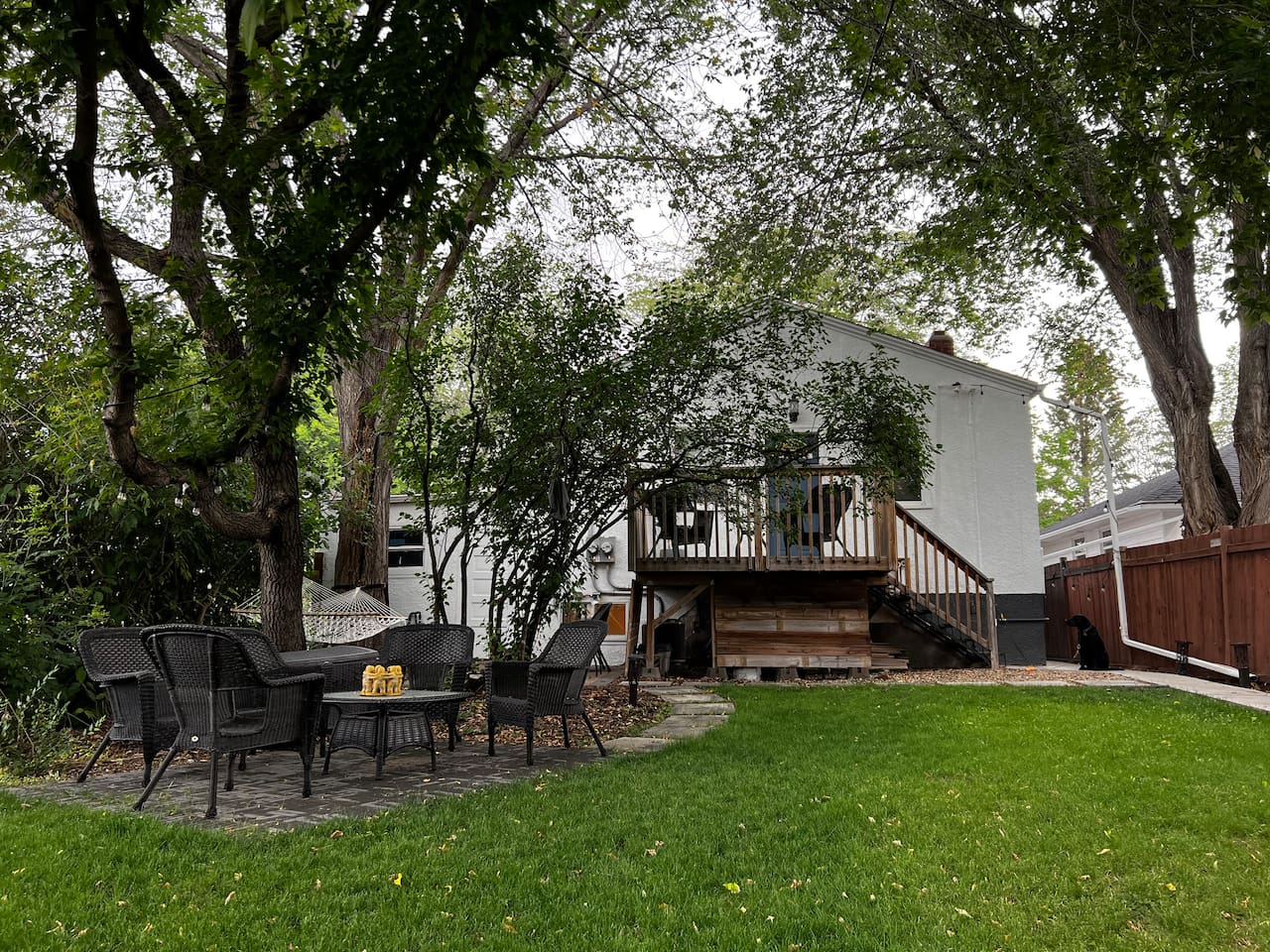 Backyard and showing the back door entrance that the basement suite uses. 