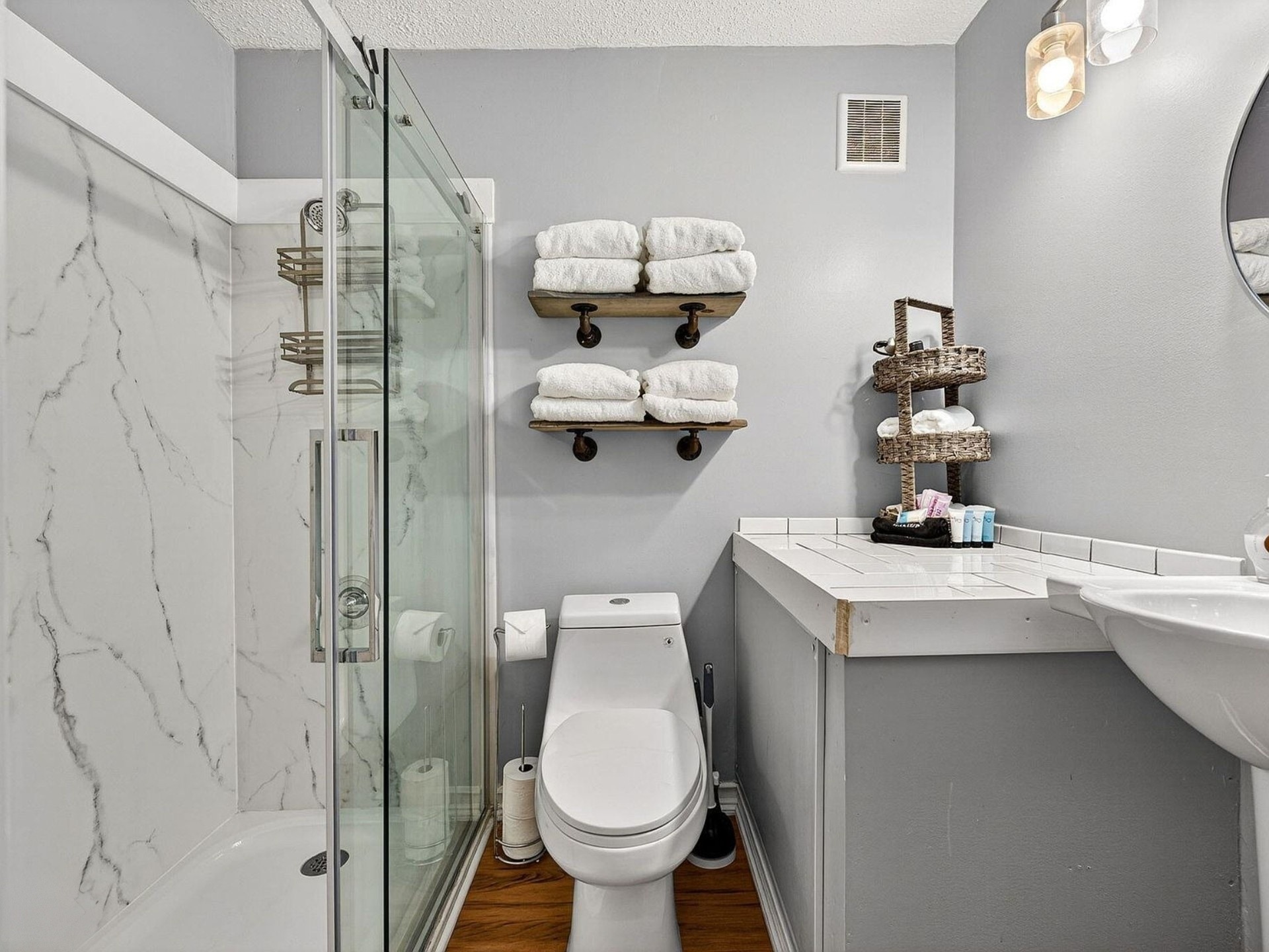 Updated bathroom with walk in shower