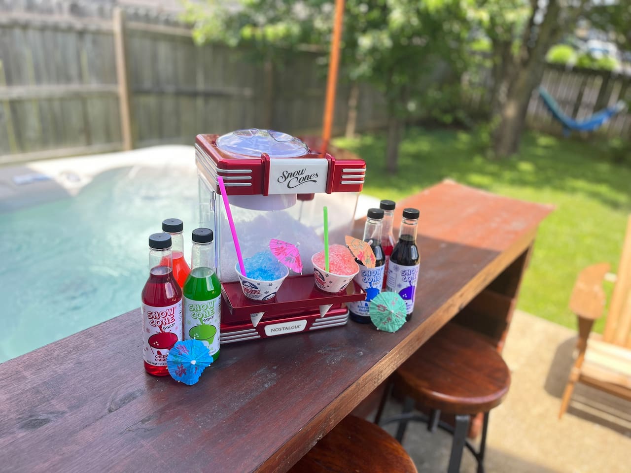 Beat the heat with a sno cone while relaxing on the back patio! 
