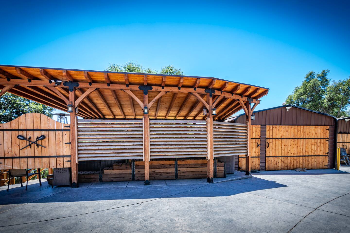 Covered Gazebo, behind is a Hot tub and 14 feet Swimming Spa (Endless Pool - Artesian Brand)