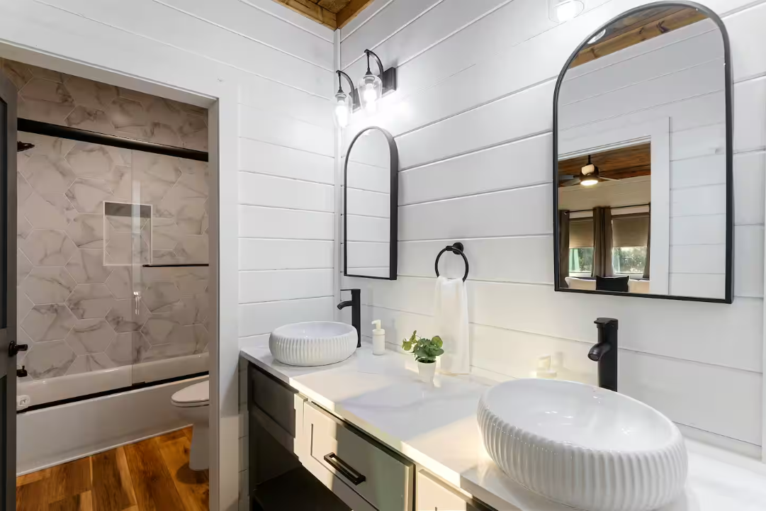 Double vanities and a walk-in shower!
