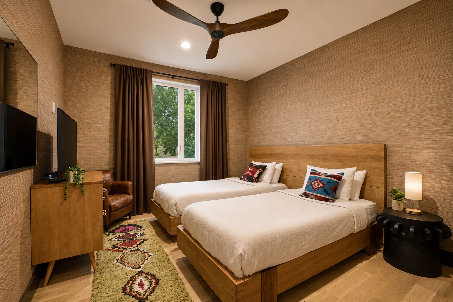 2nd floor bedroom. These beds can be set up as twins or made into a king bed. So much versatility!