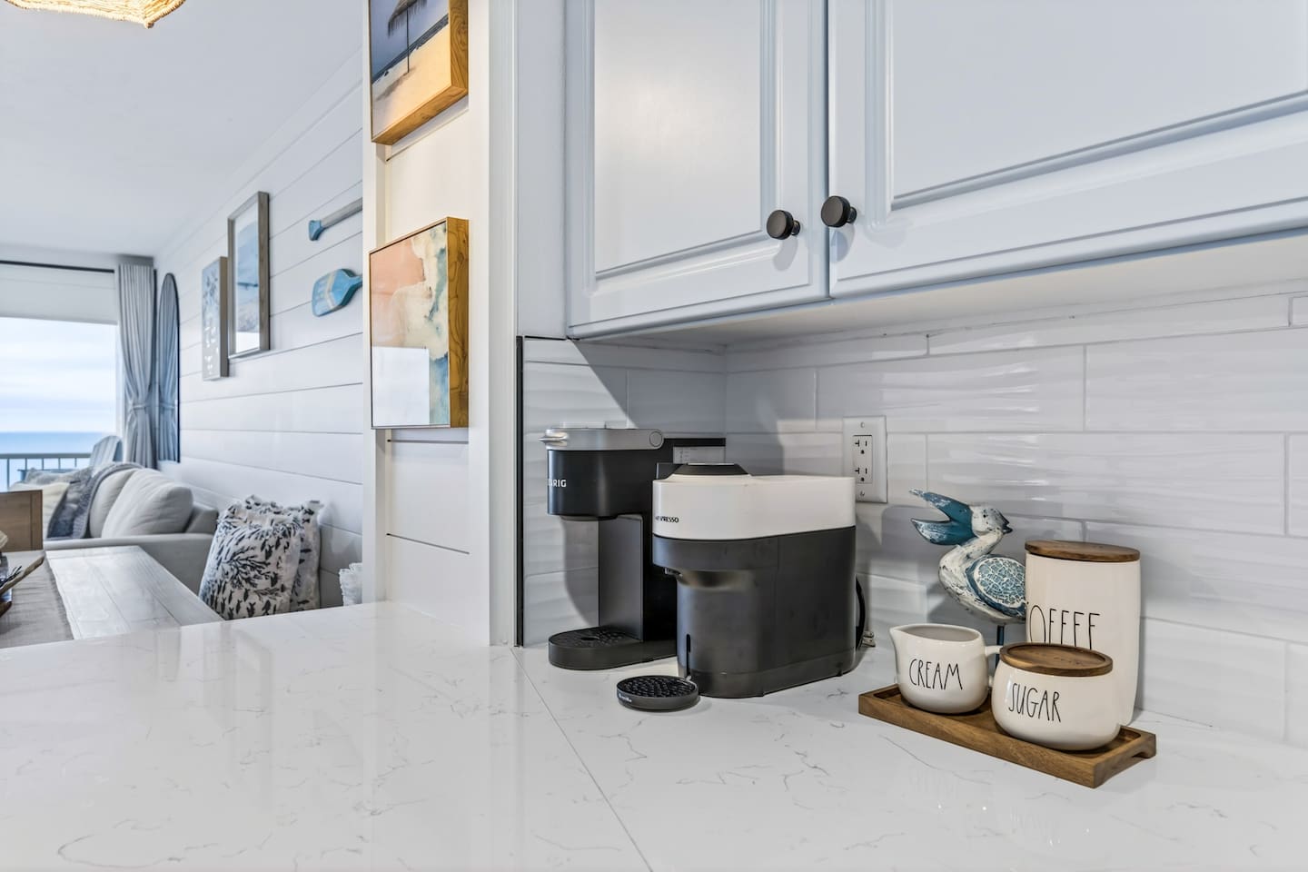 Enjoy a convenient coffee bar with complimentary coffee, sugar, and cream just steps from the private beach