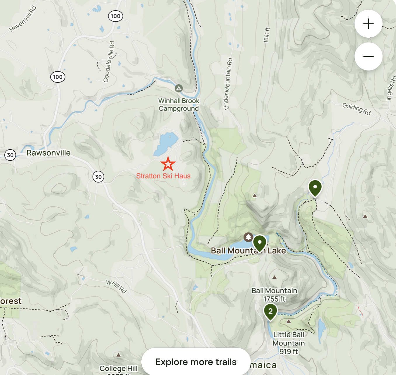 AllTrails map- Hamilton Falls Trail accessible from the house, a 3 minute walk down the street