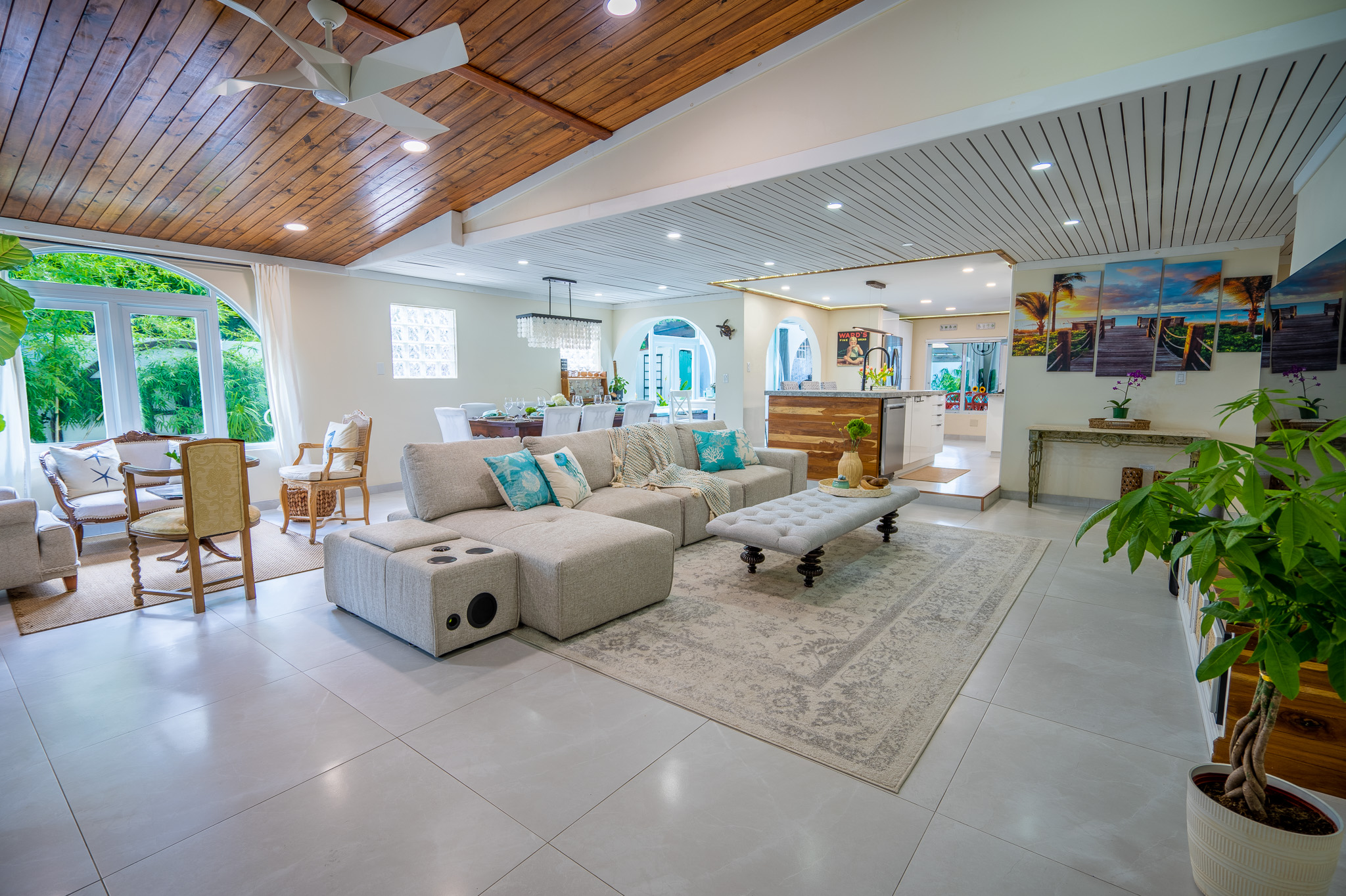 This is the view you see when you enter through the custom teak front door in Dorado, Puerto Rico.
