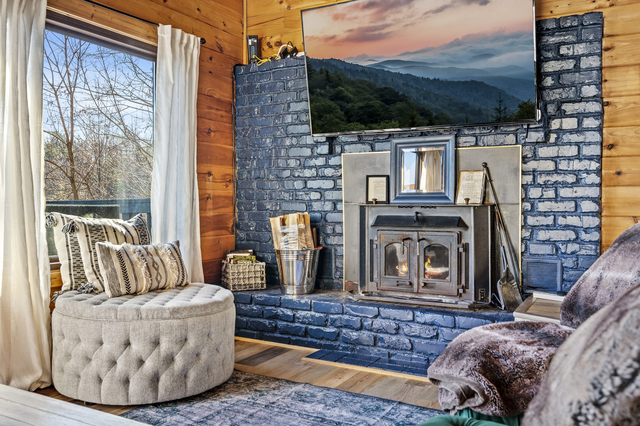 The wood burning stove is a favorite! We provide your starter logs.