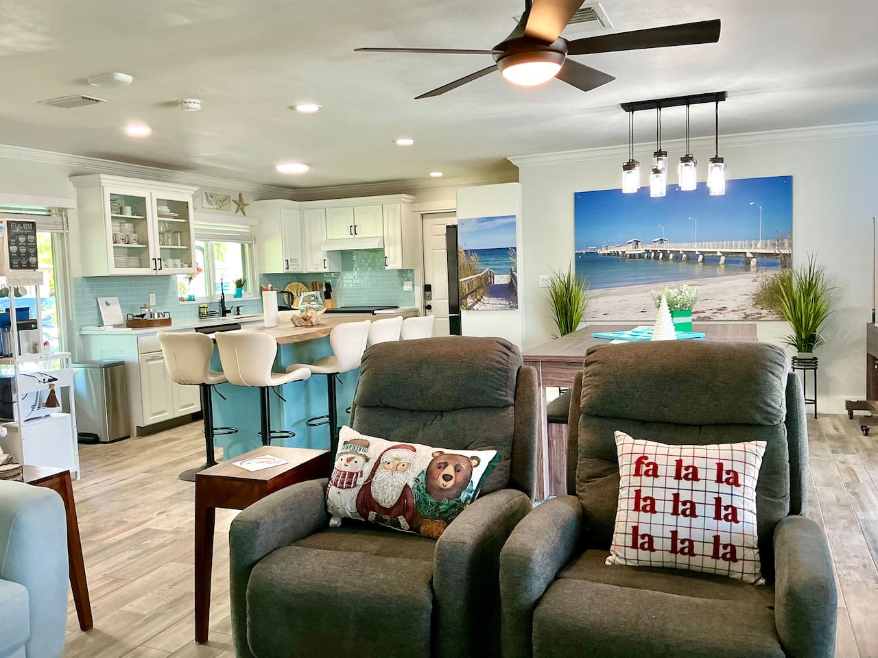 newly remodeled kitchen open to living and dining area