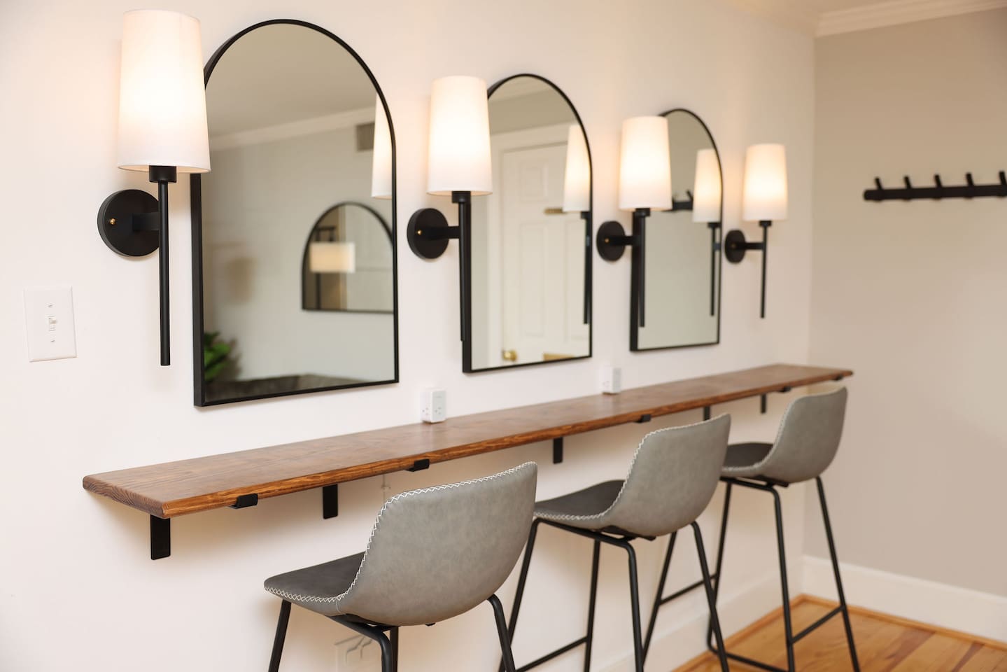 There are plenty of spaces throughout the home for getting ready including this beauty bar!