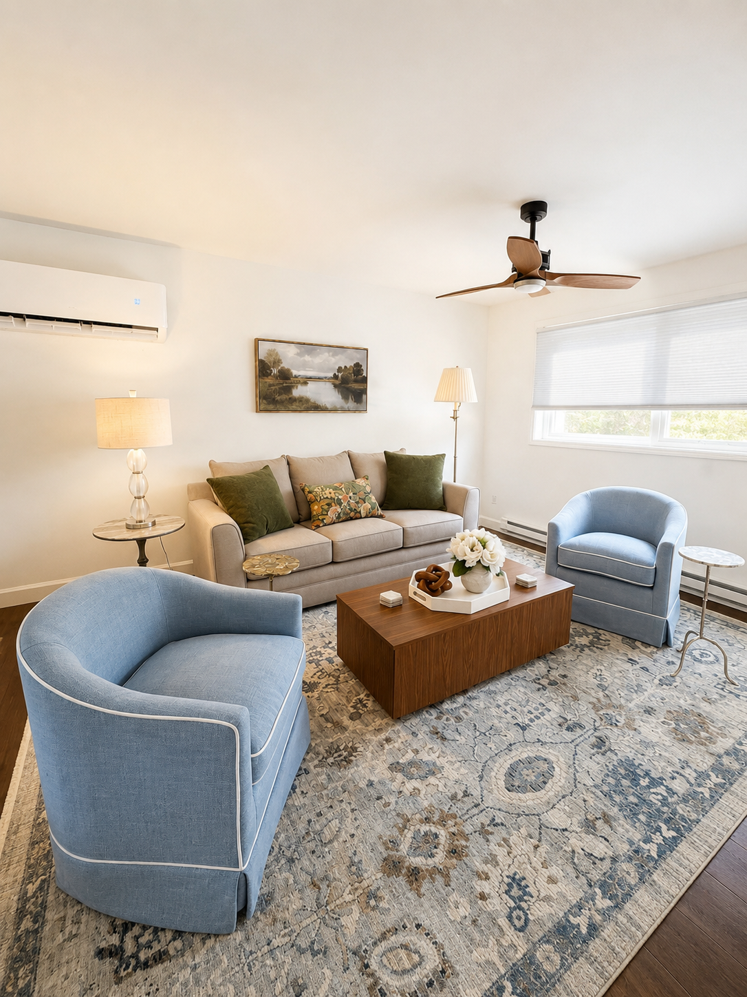 Spacious living room with comfortable seating and stylish décor