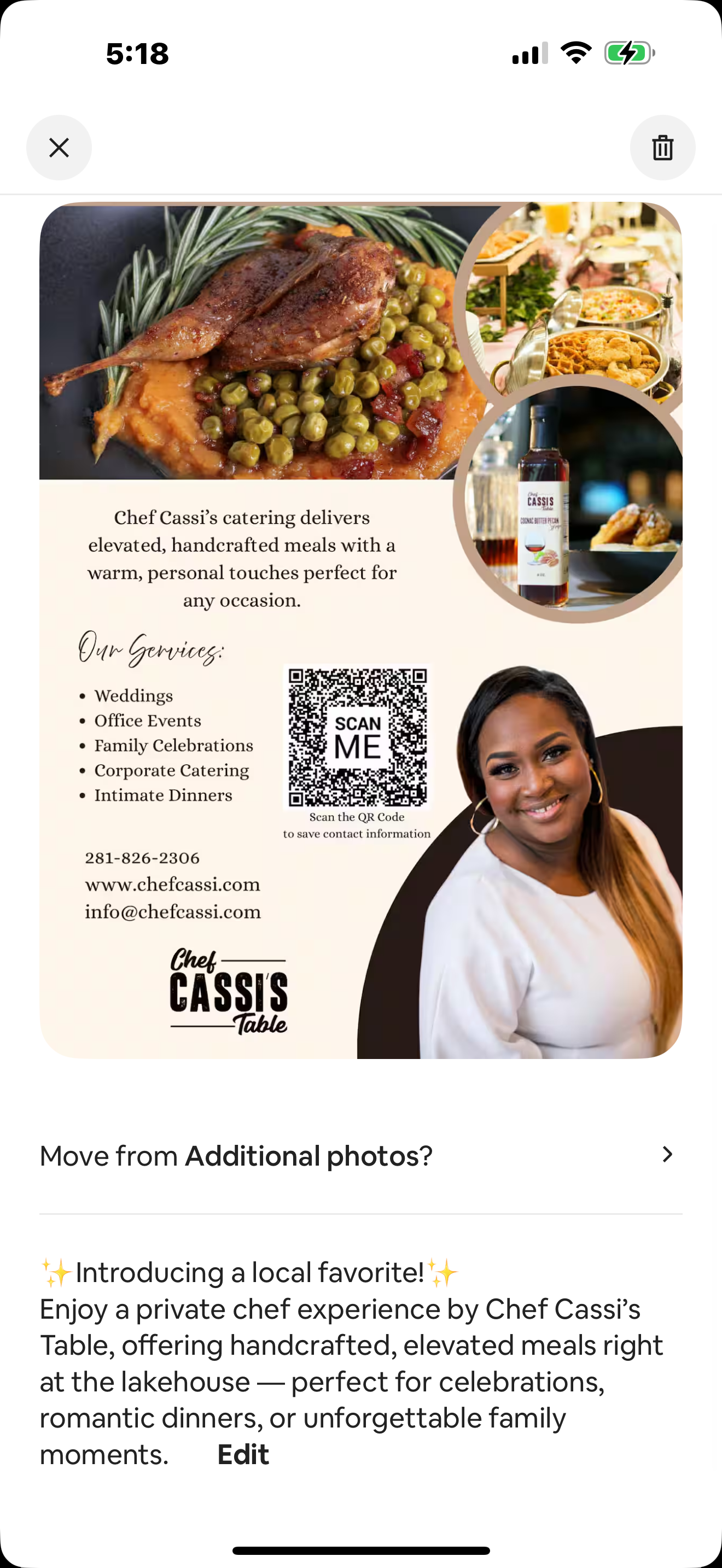 ✨ Meet Chef Cassi — a local favorite bringing elevated dining right to the lakehouse! ✨  From intimate dinners to family celebrations, Chef Cassi delivers handcrafted, flavor-packed meals with a personal touch that makes every moment unforgettable.
