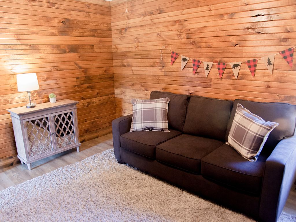 Queen size sleeper sofa in bunk bed room