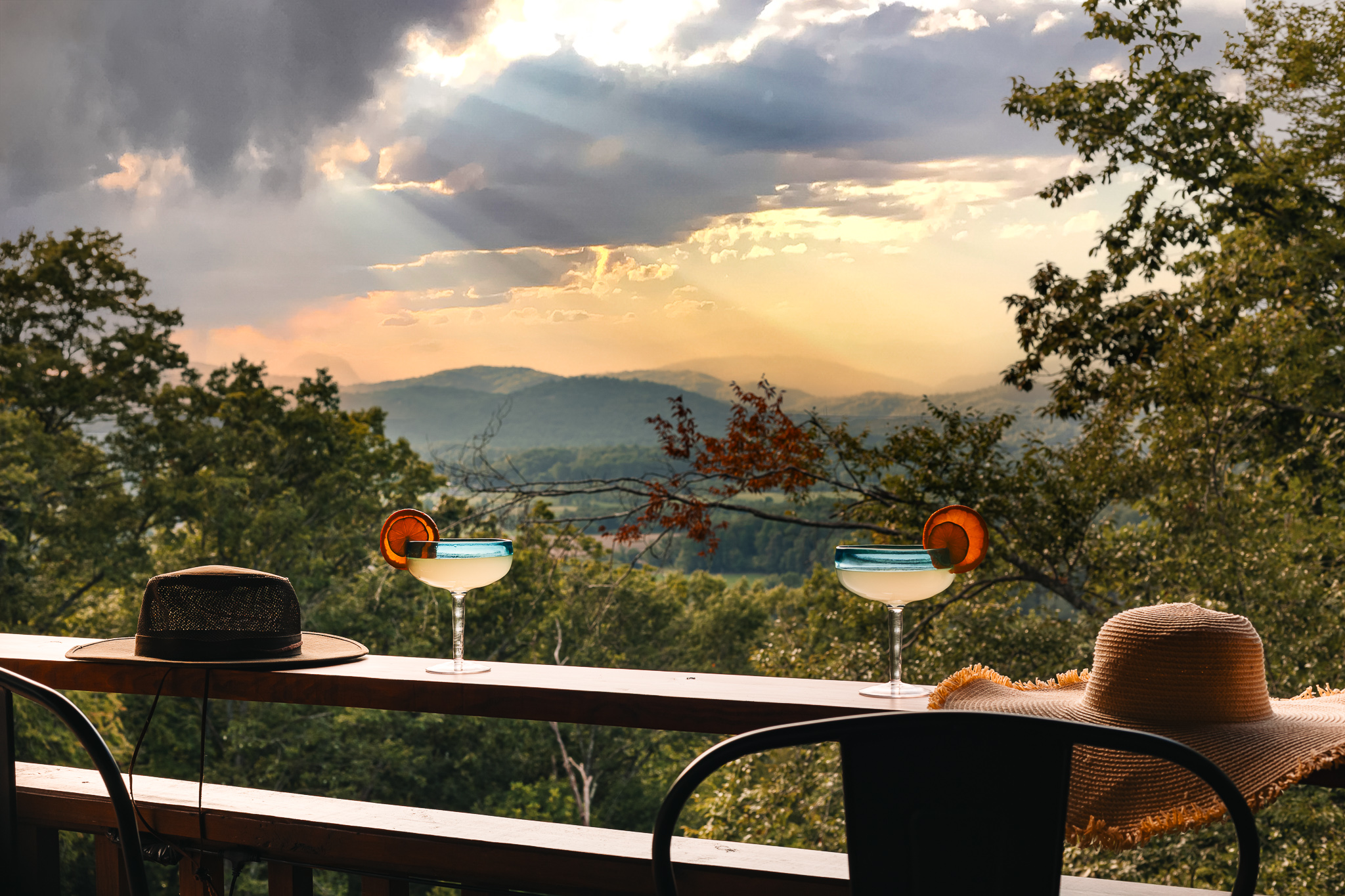 {Mountain View Deck} Sunset cocktails hit differently when the Blue Ridge Mountains are your backdrop.