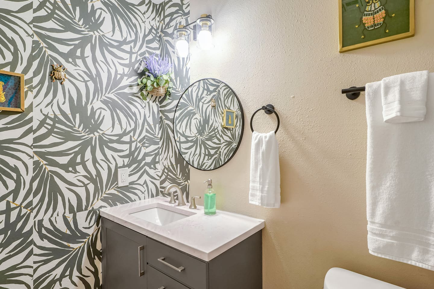 You'll love getting freshened up in the midst of handmade art and a funky tropical vibe! 
