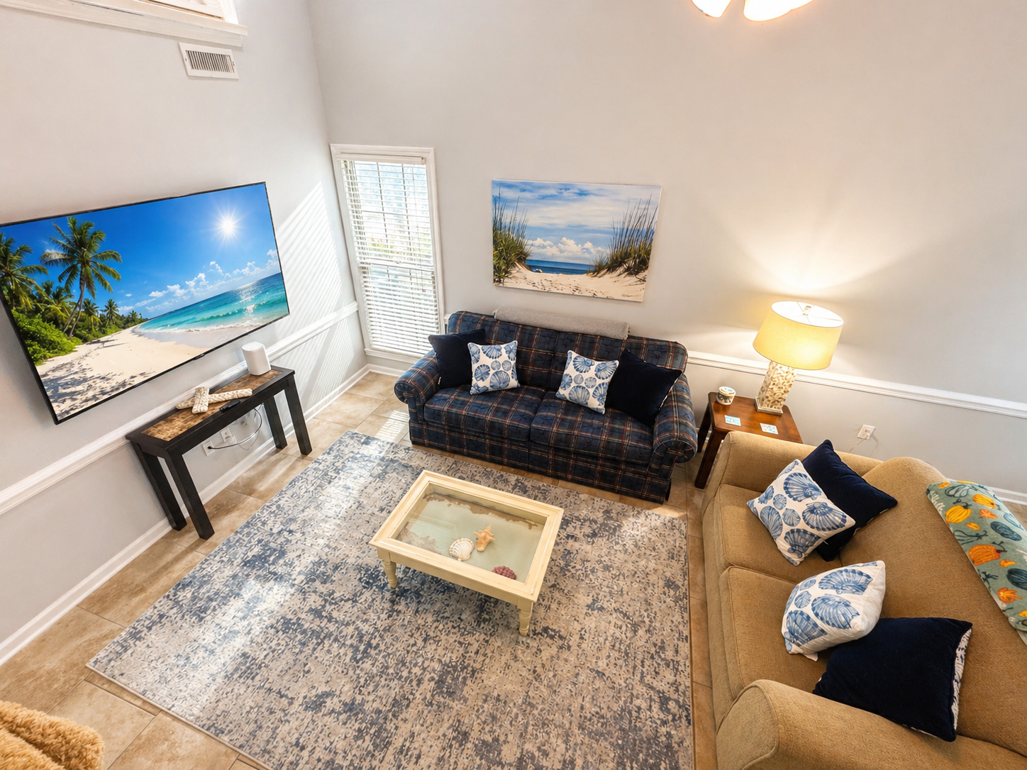 Living room with vaulted ceilings
