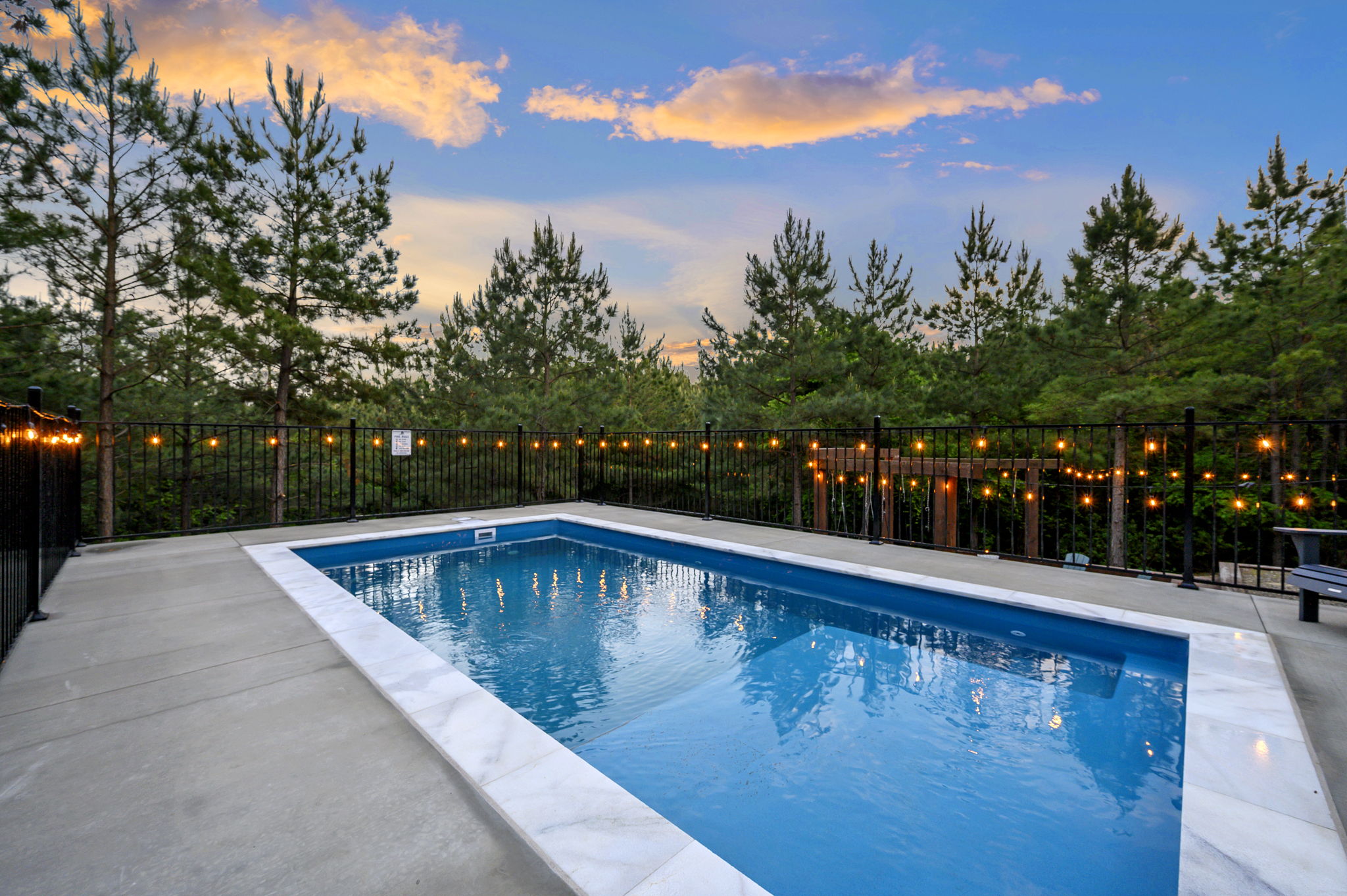 Private pool at this luxury Broken Bow cabin—perfect for summer stays, family vacations, and group getaways in Hochatown.