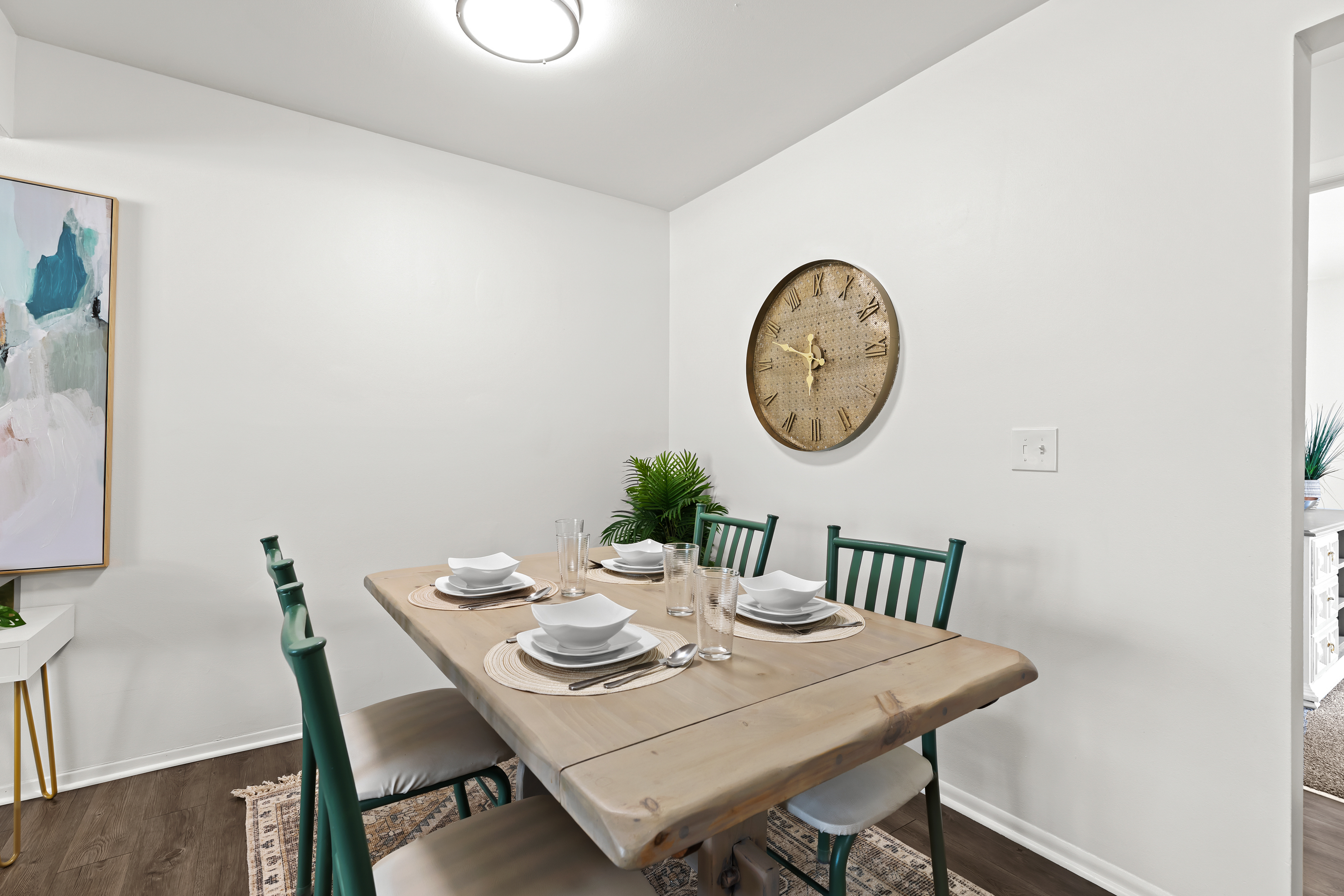 Start your day—or end it—at this cozy dining nook, comfortably seating four.