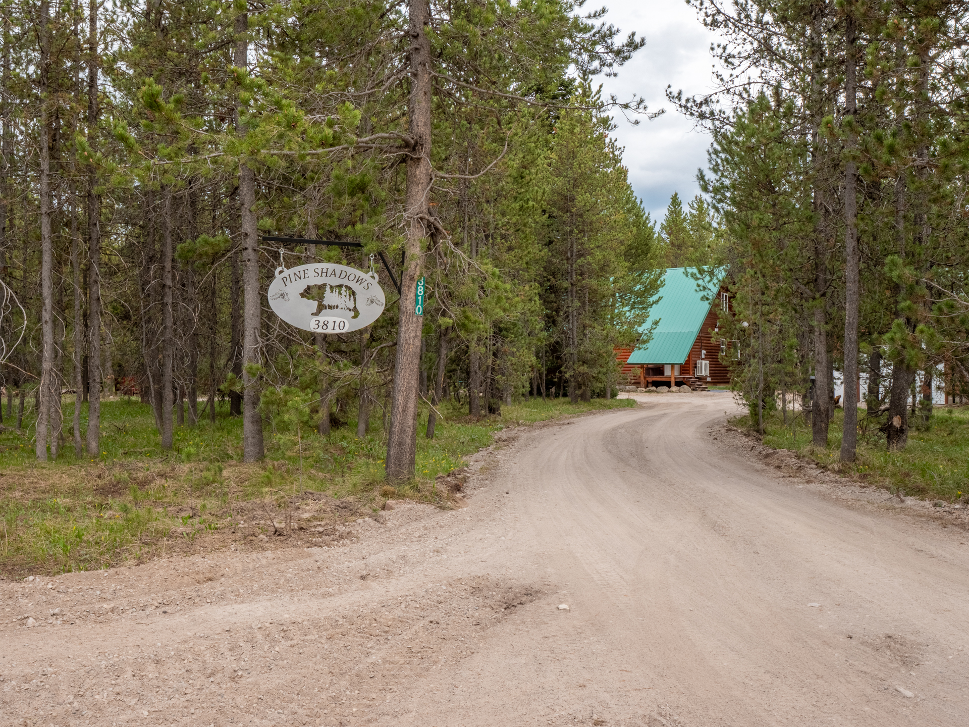 Pine Shadows Entry to Circular Drive and Cabin Entrance 3810