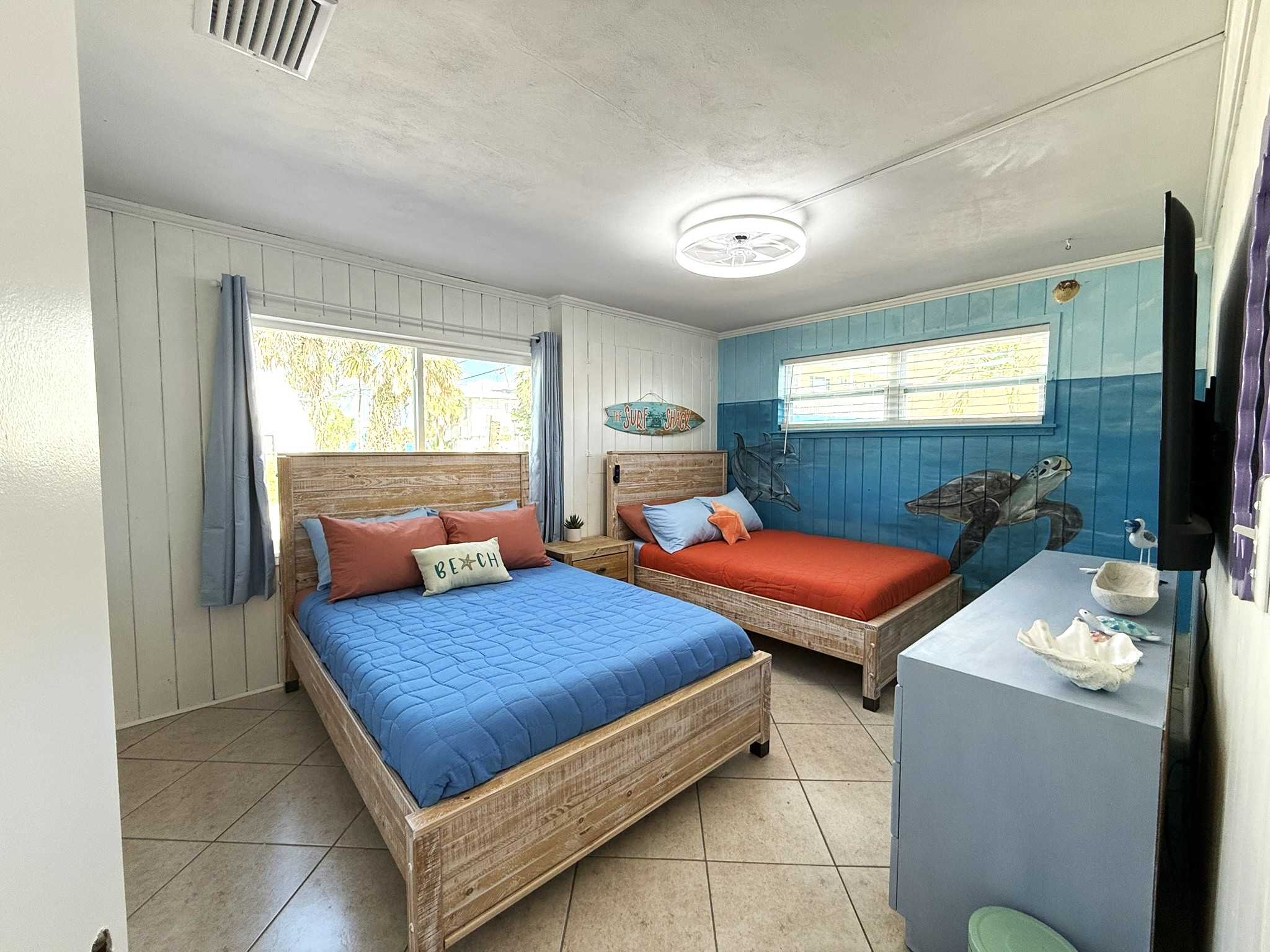 Bedroom #3 with Two Full Beds & 65" TV