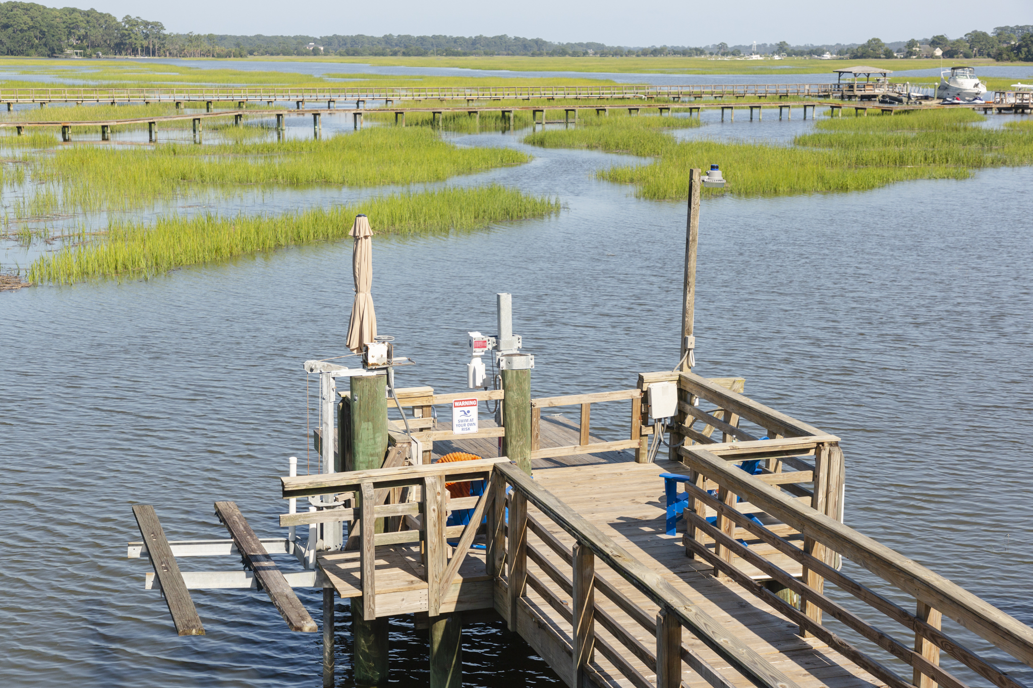Bird’s-eye view of your private dock — the perfect spot for fishing or relaxing by the water.
