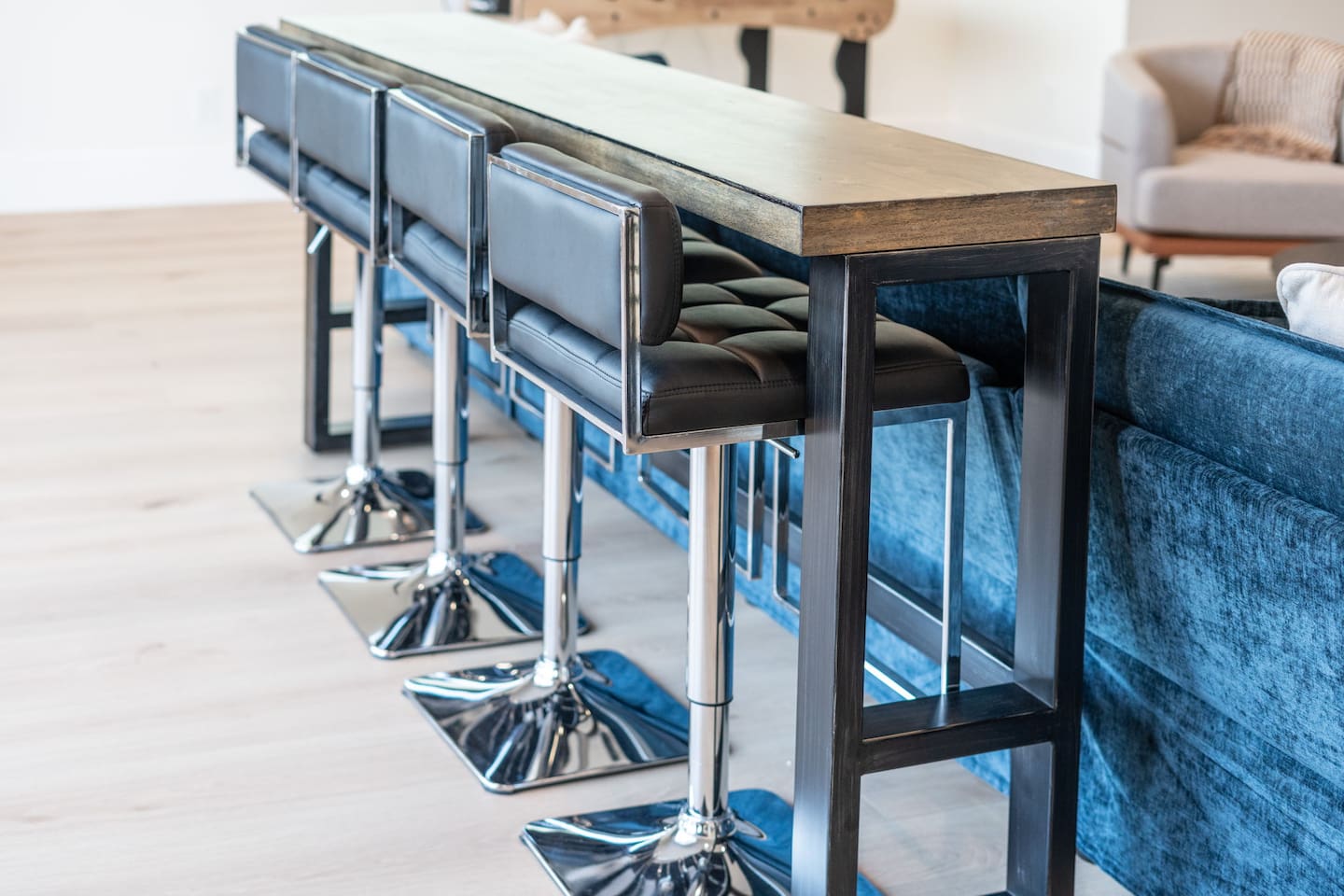 High-top bar seating, perfect for drinks, snacks, or game night.