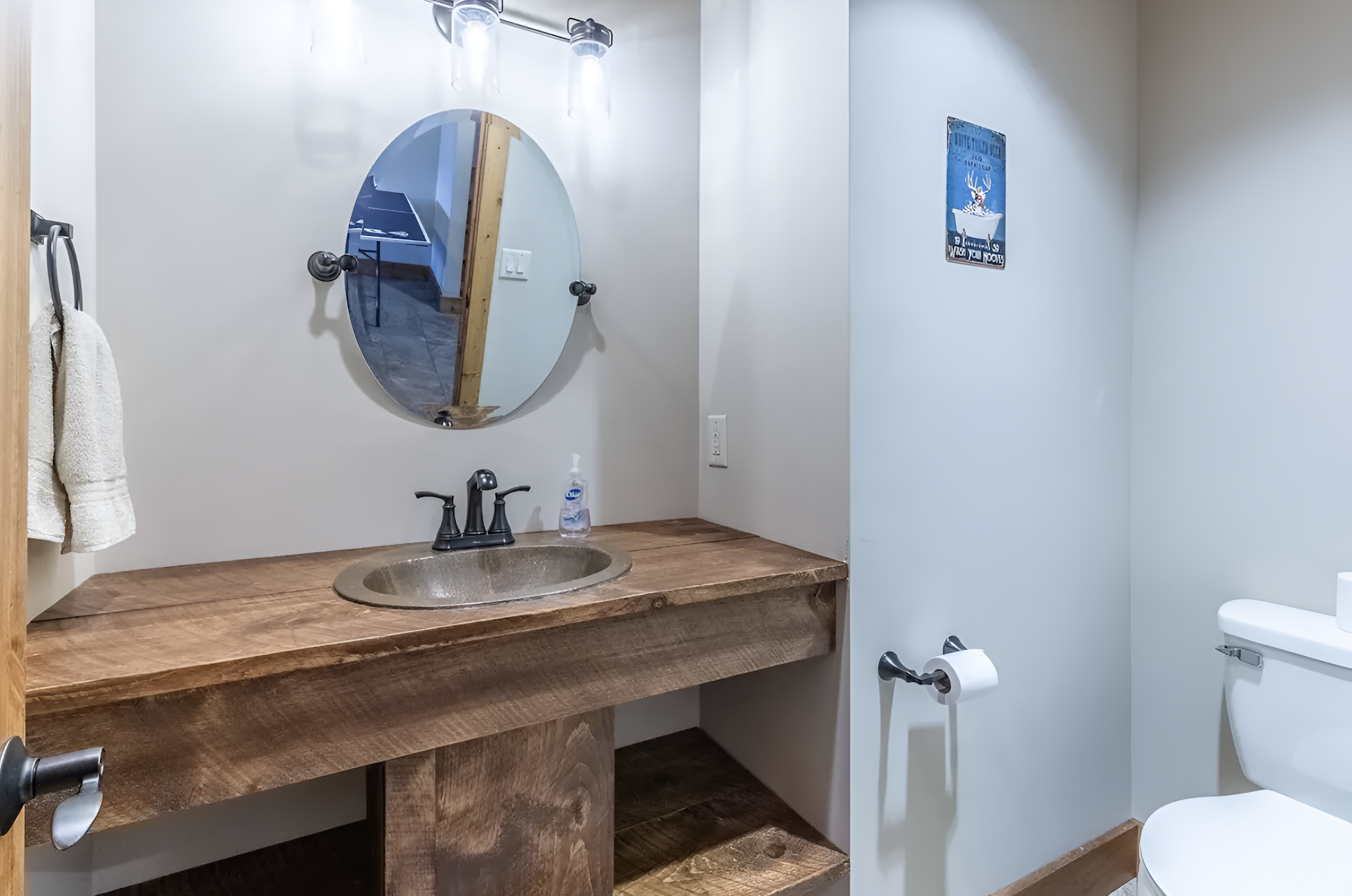 The main level has a half bathroom.