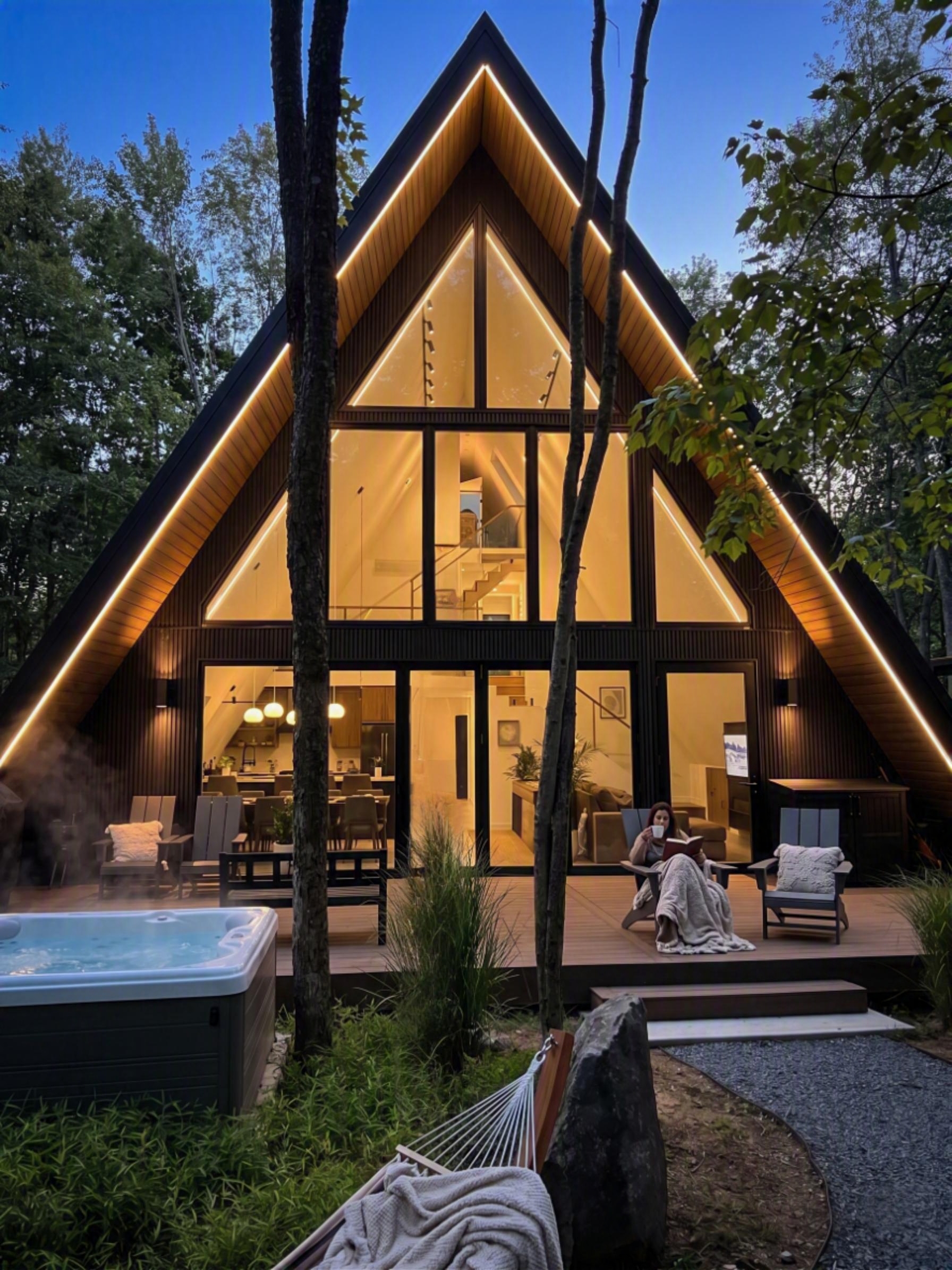 Warm light through three stories of glass