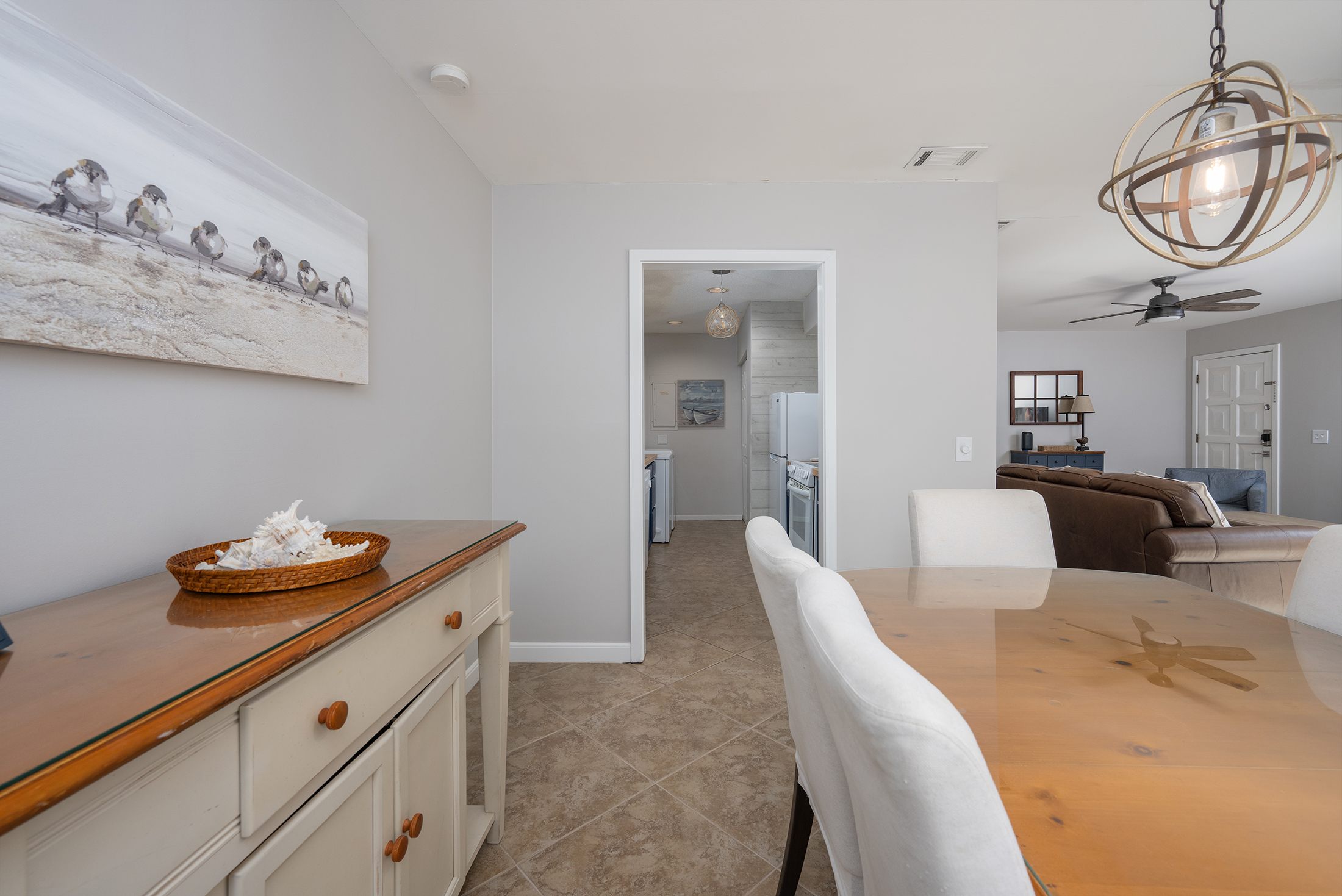 View from dining room in to kitchen