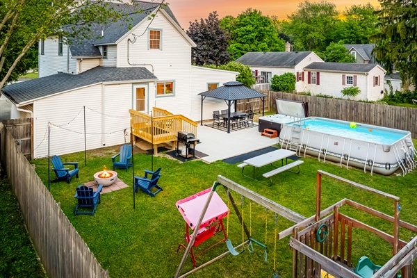 Slip into the heated pool or soak in the hot tub while the little ones laugh and play on their very own swing set and sandbox. Relaxation and joy for all ages.