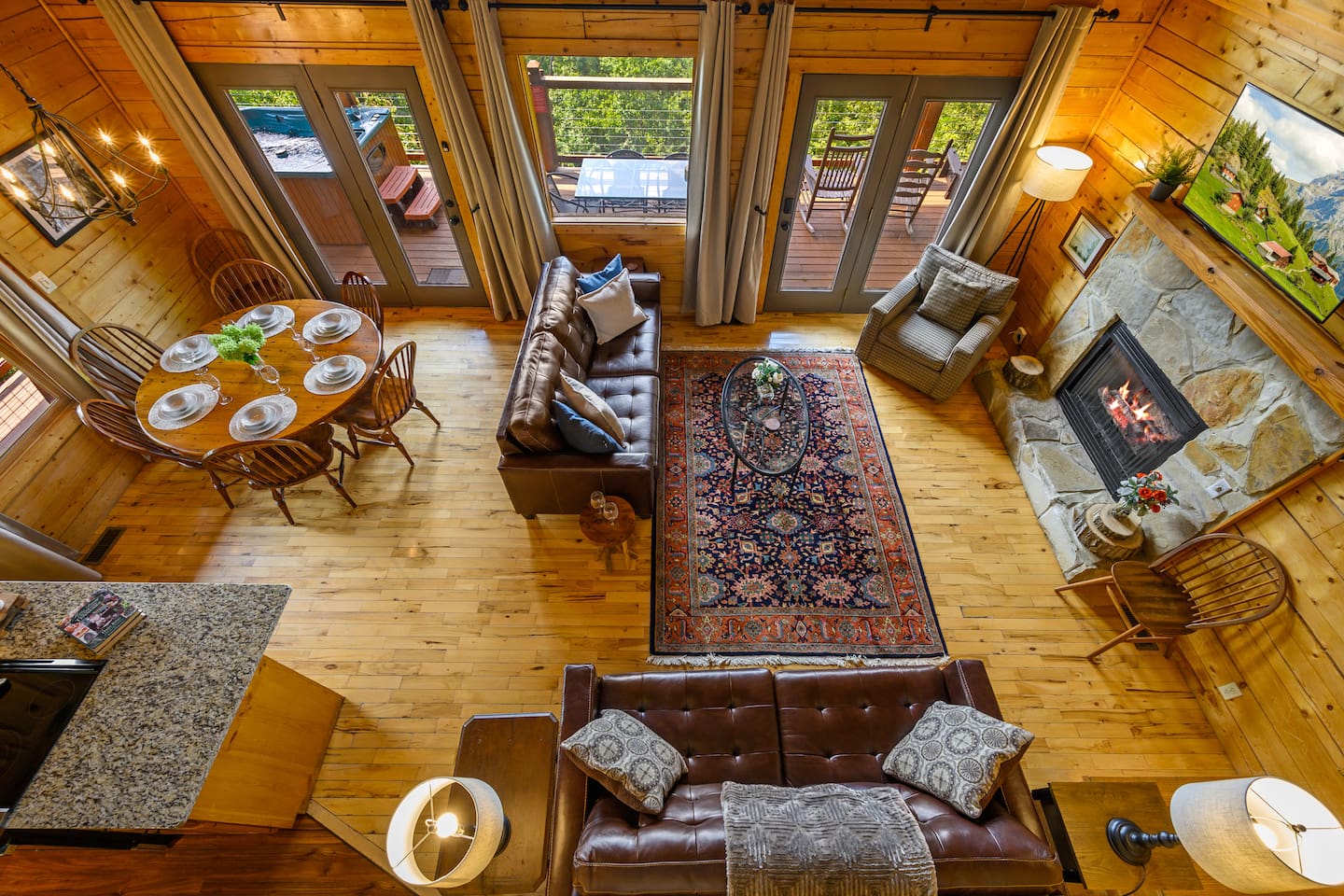 There is plenty of seating in the main living area for you and your group. The cabin accommodates up 8 people.