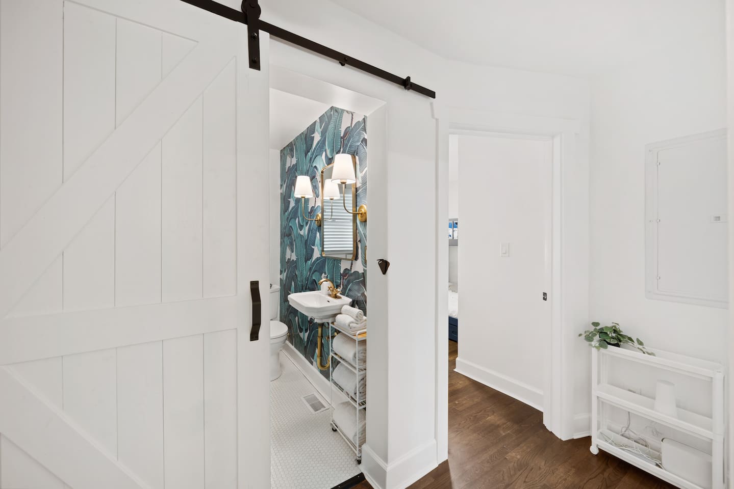 Main bathroom with kids bedroom to the right.  
