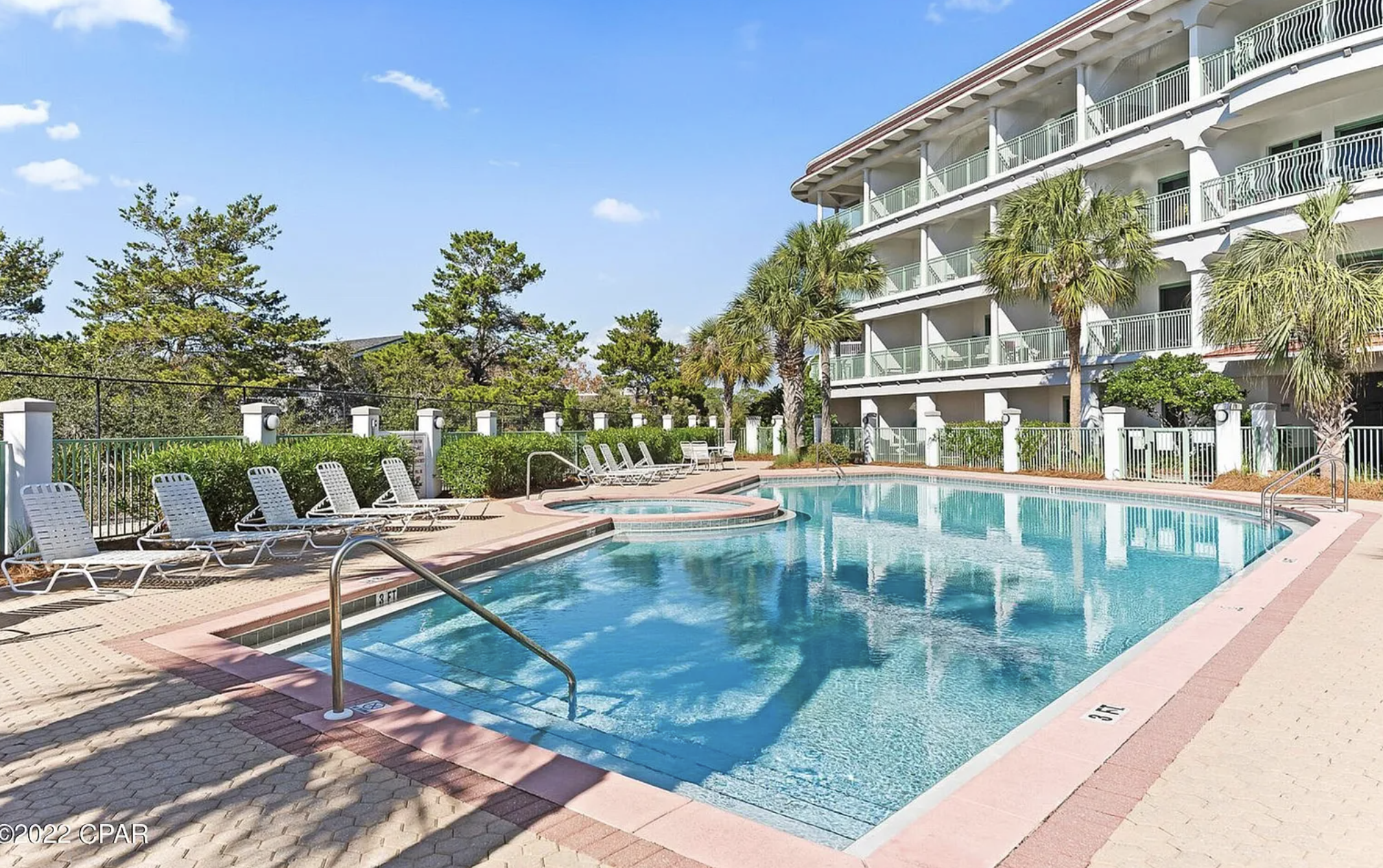 Unwind and rejuvenate with our private pool and hot tub, conveniently located just outside your door.  Spend your days relaxing by the pool, reading a book, or exploring the beautiful beach.