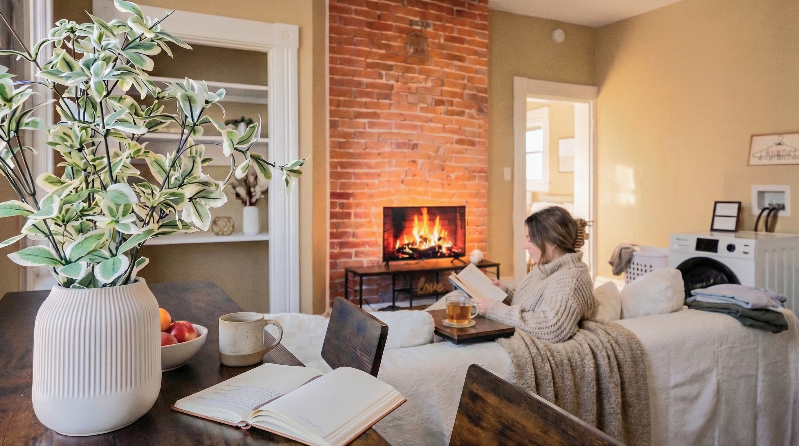 Cozy up on the couch and relax with a book or your favorite show.