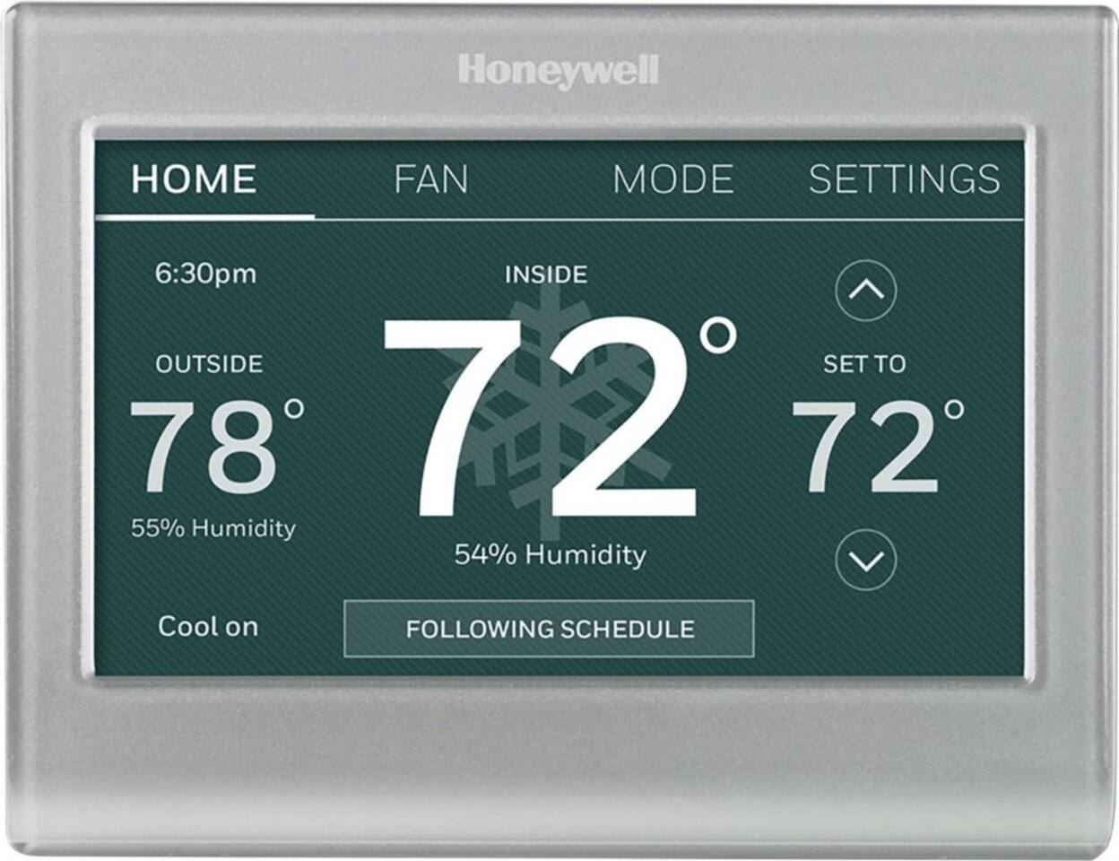 The easy to operate touch screen thermostat controls the central heat and air conditioning.