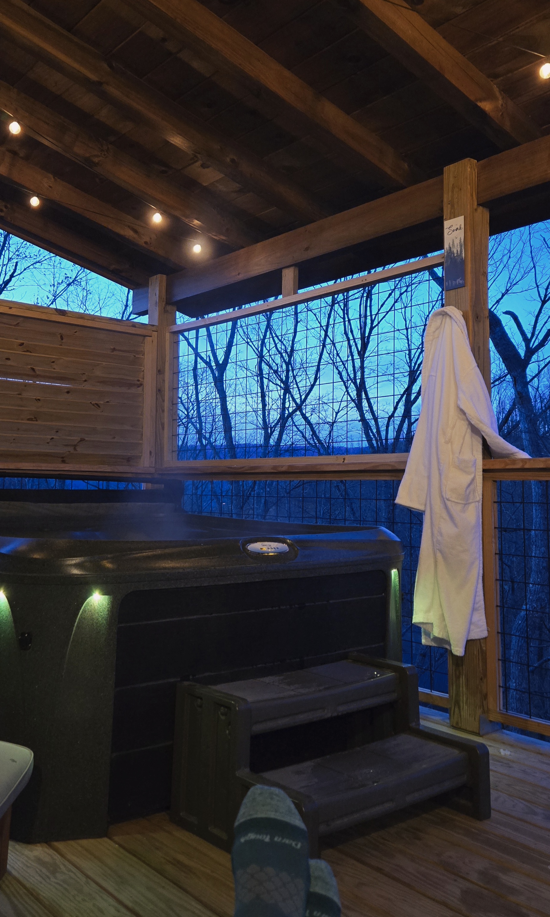 A hot tub and comfy robe on a cool evening