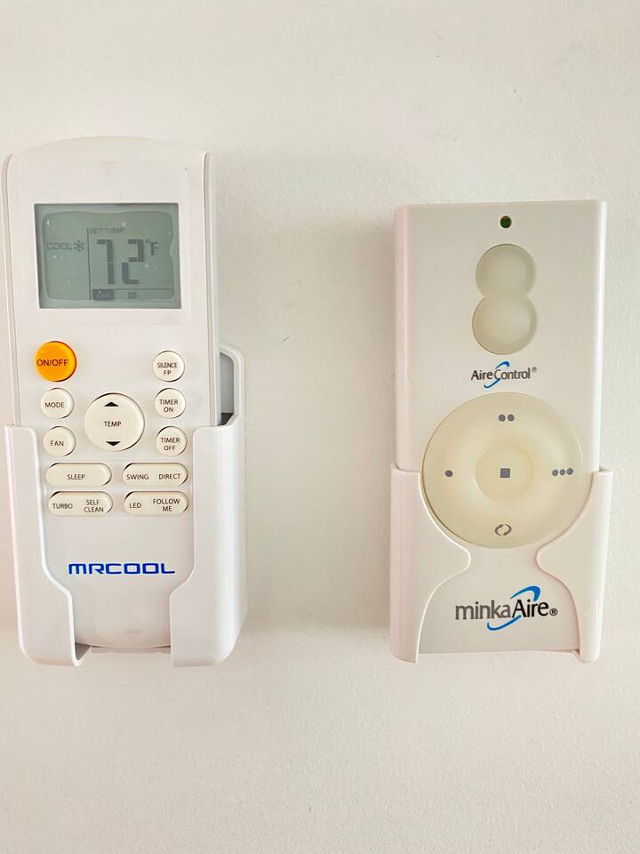 Simple controls for air conditioning and ceiling fan to keep the space comfortable.